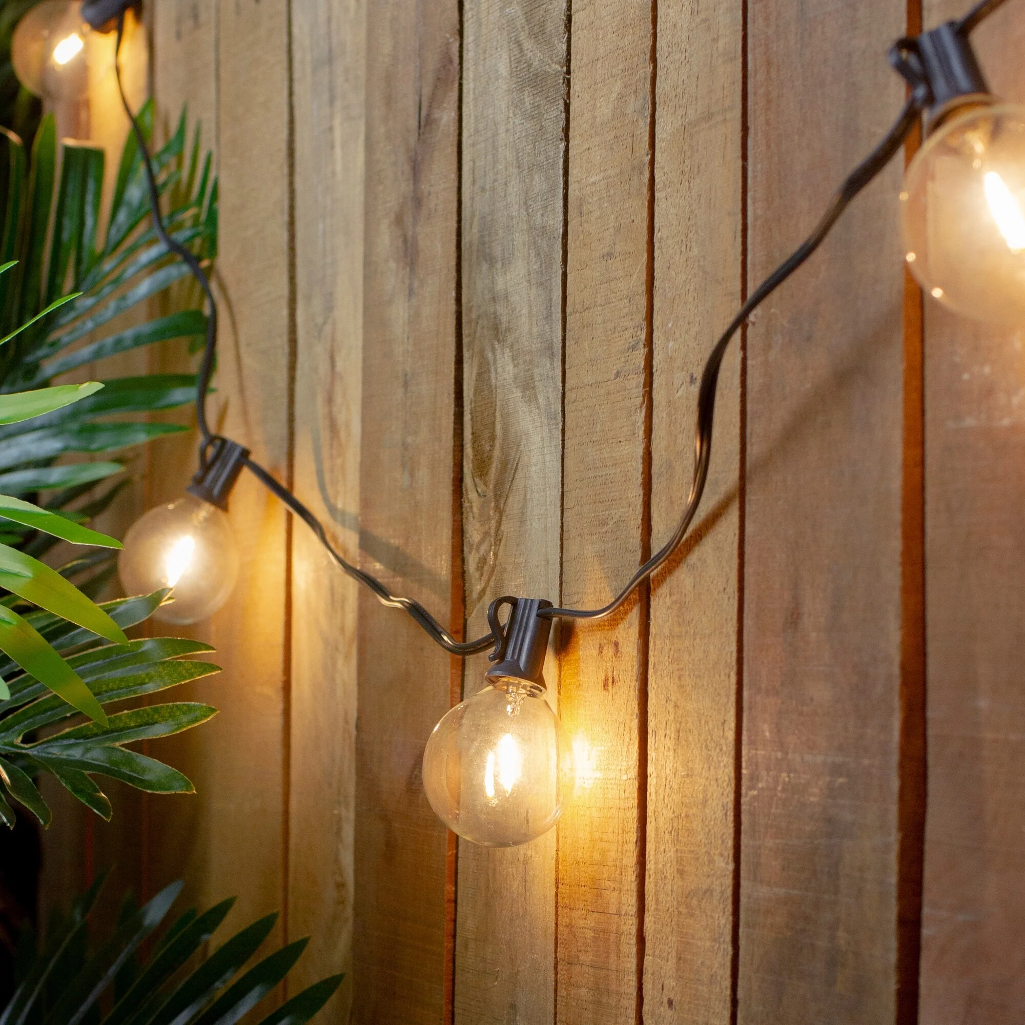 10ct Warm White LED G50 Globe Patio Lights, 10ft Black Wire