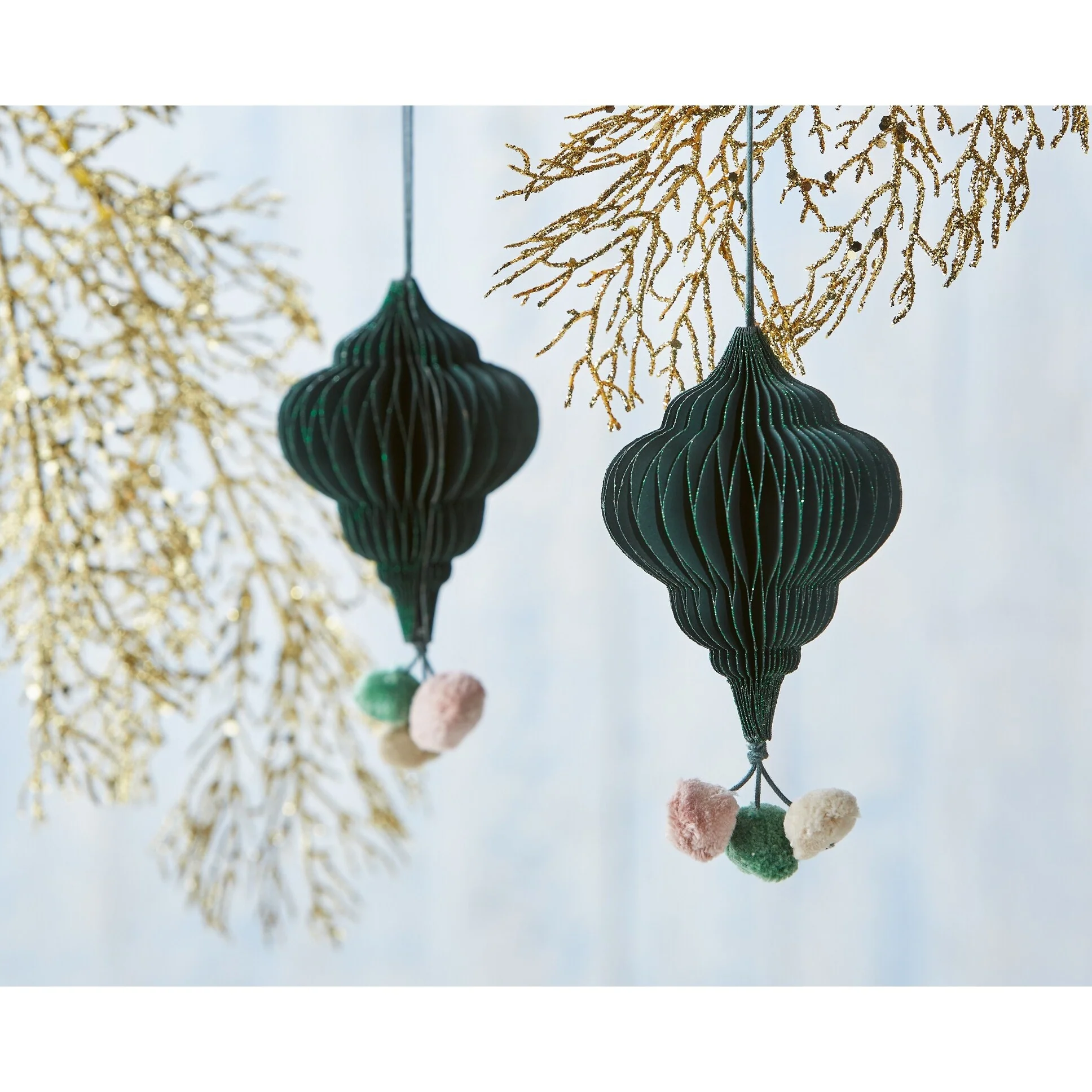 Pom Pom Honey Comb Ornament Green Multi Decor Decoration Hanging Ornament Xmas Holiday Christmas Tree Home Decor