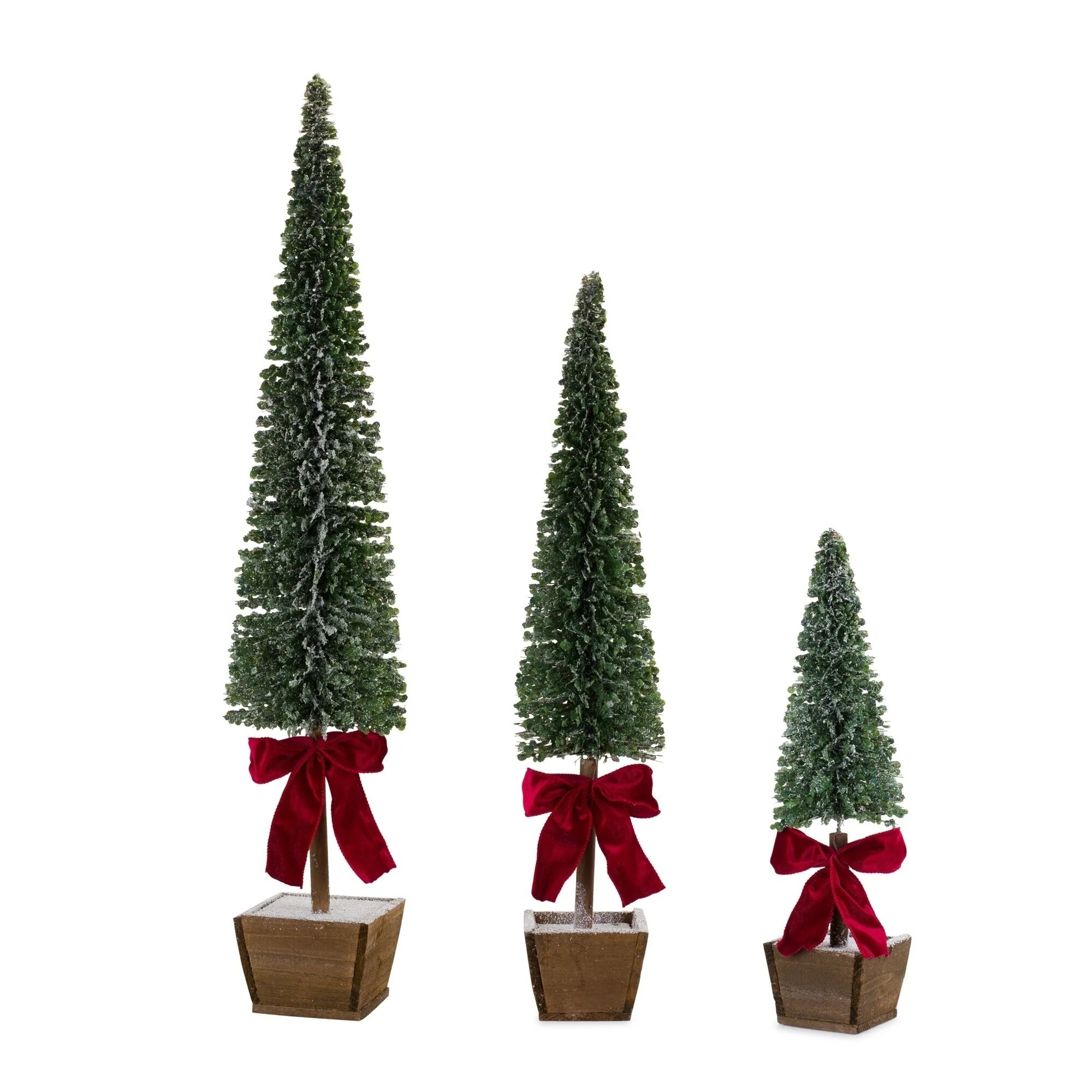 Set of 3 Potted Christmas Tree with Bow Tabletop Decorations 3.25'