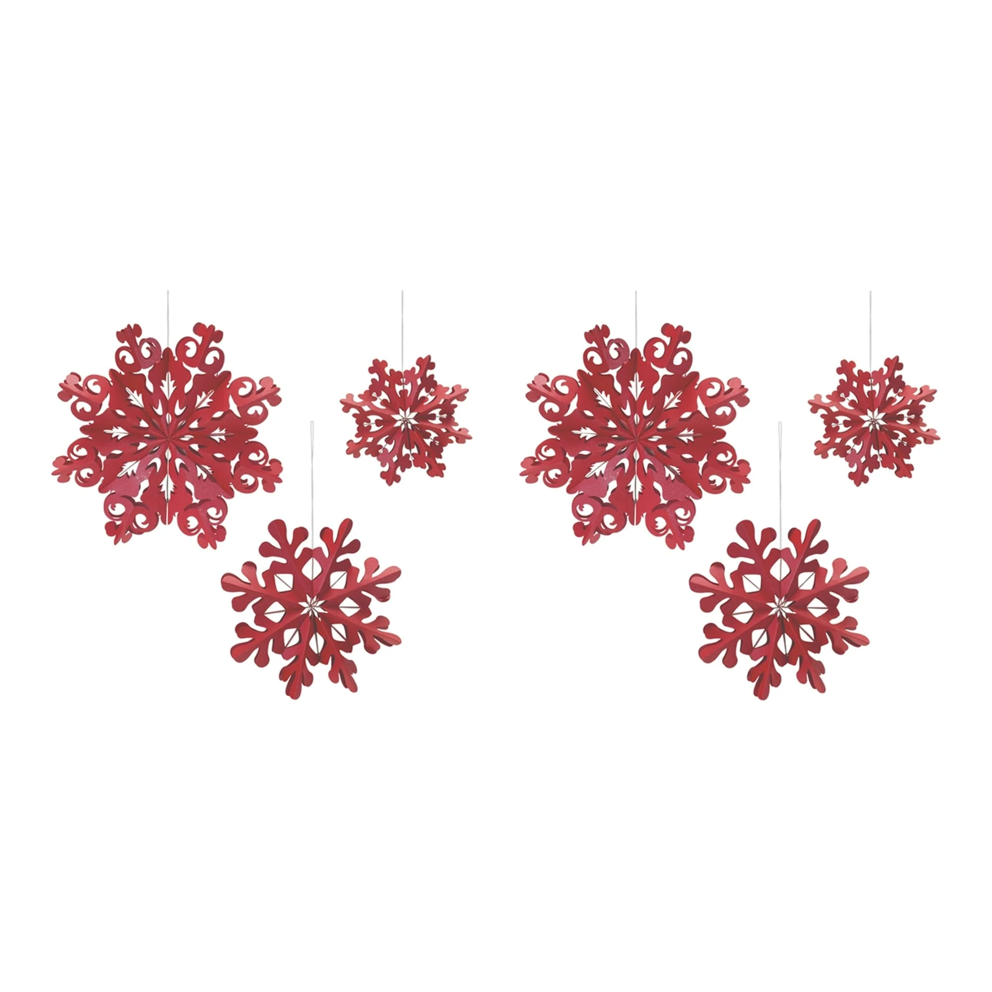 Set of 6 Red Paper Cut Out Snowflake Christmas Ornaments 15.75