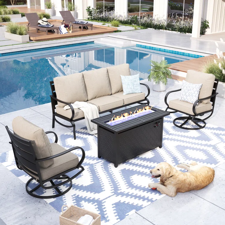 Tapasi 5 - Person Patio Conversation Set with Swivel Lounge Chairs & Firepit Table
