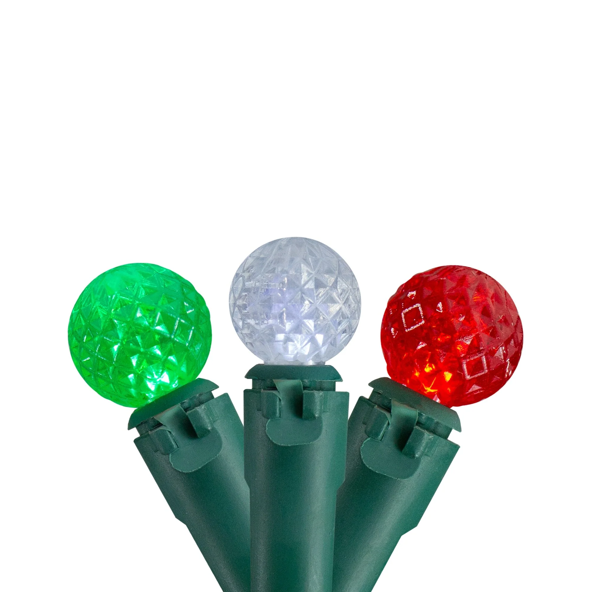 50 Count Red, Green White LED G12 Berry Christmas Lights, Green Wire