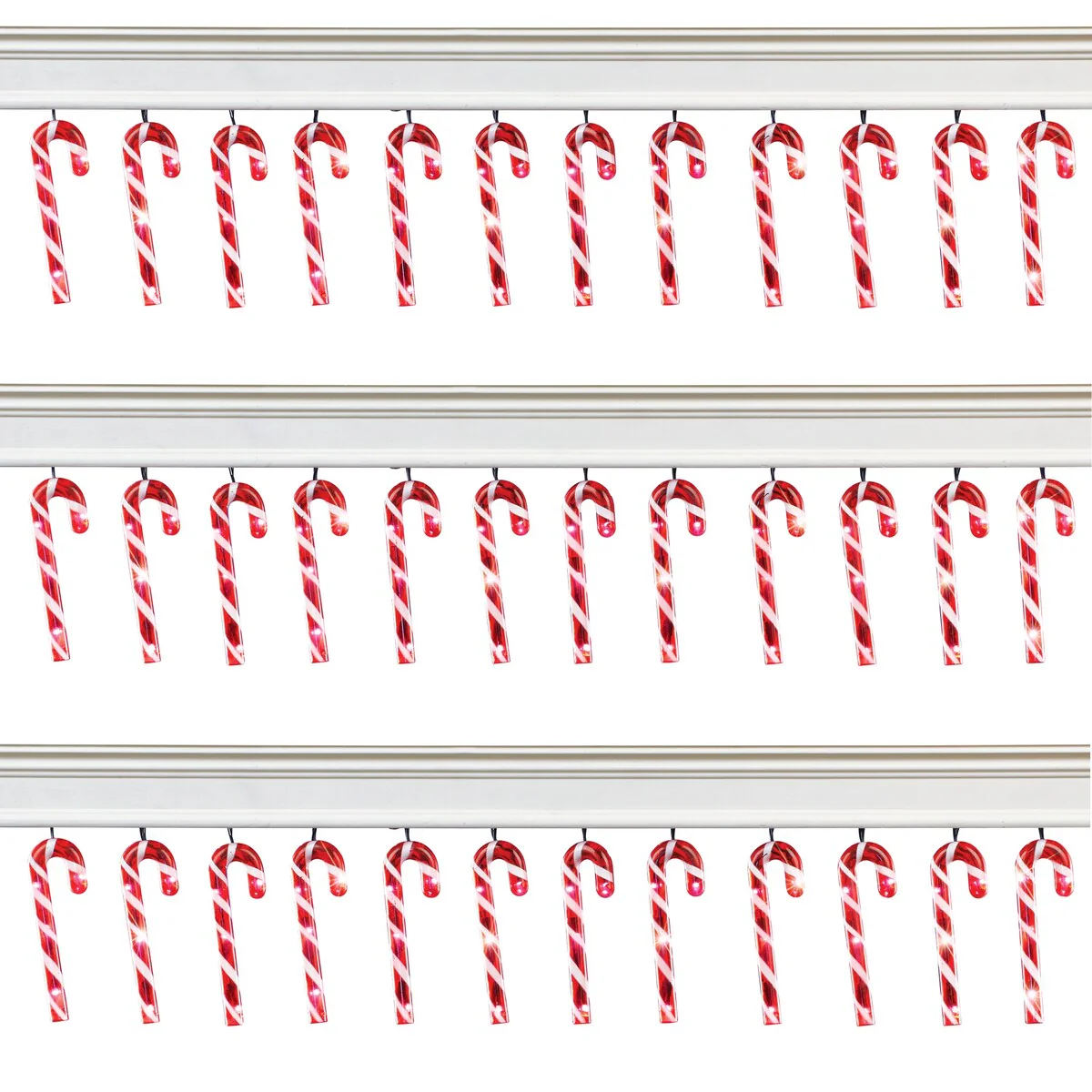 Set of 12 Solar Powered Candy Cane Holiday String Lights - NO SIZE