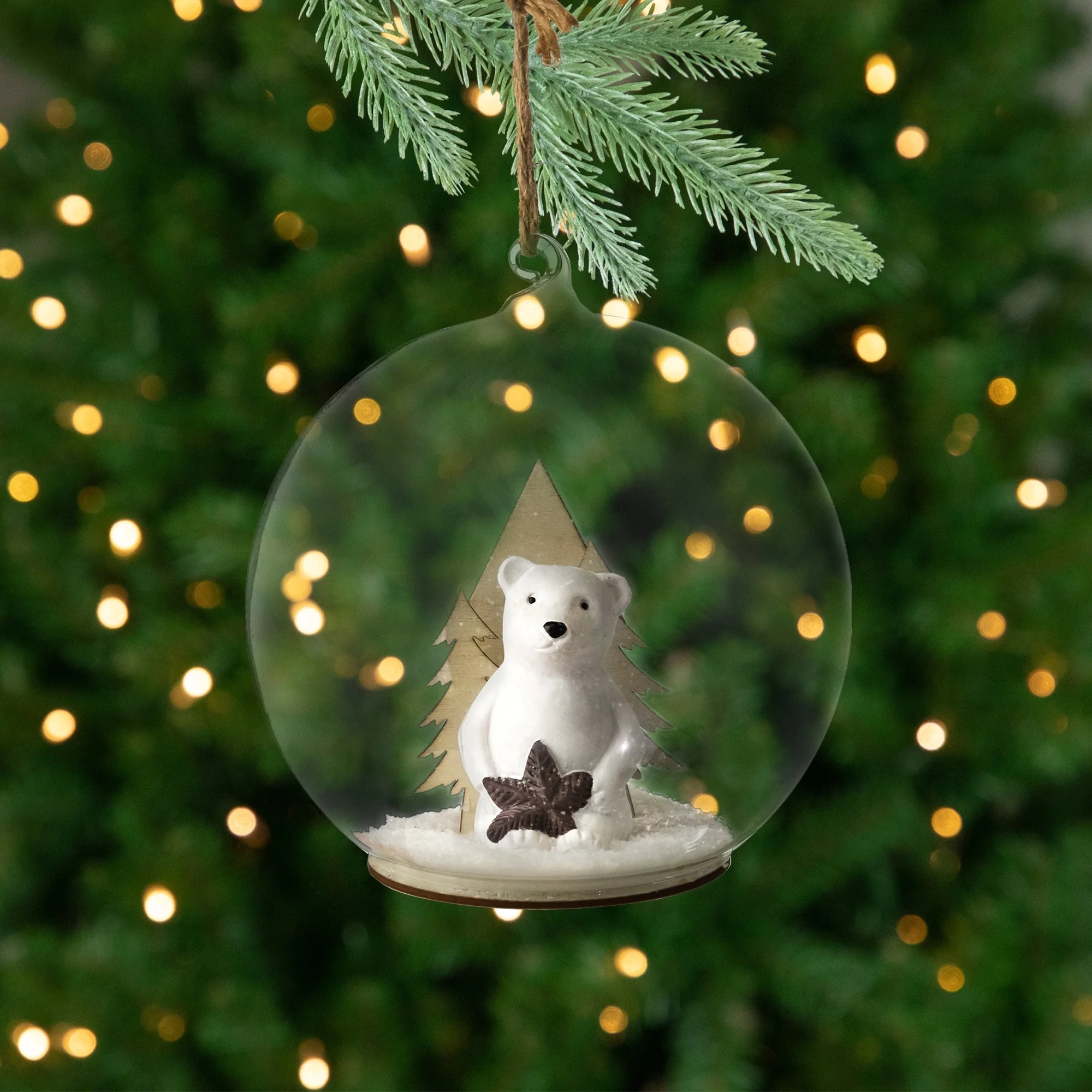 Polar Bear in Snow Glass Globe Christmas Ornament - 4.75