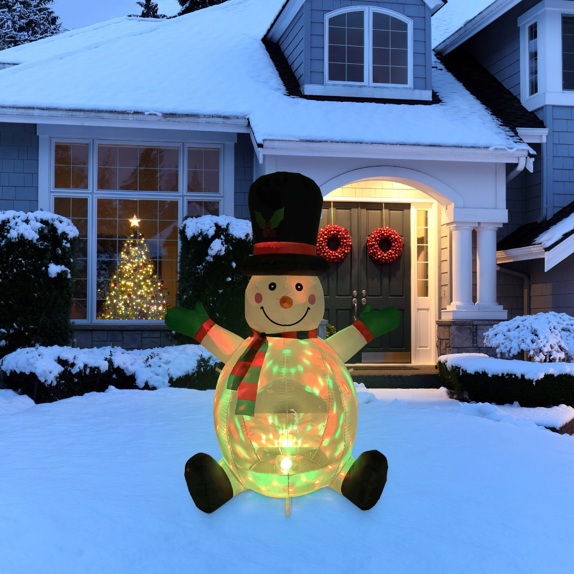 Lighted Inflatable Snowman with Top Hat Outdoor Christmas Decoration - 4' - White