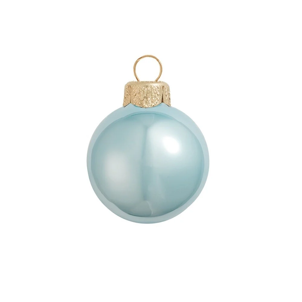 8ct Sky Blue Gold Shiny Pearl Glass Christmas Ball Ornaments 3.25
