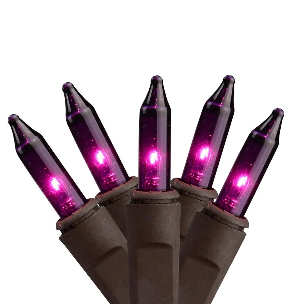 Set of 100 Super Bright Purple Mini Christmas Lights - Brown Wire