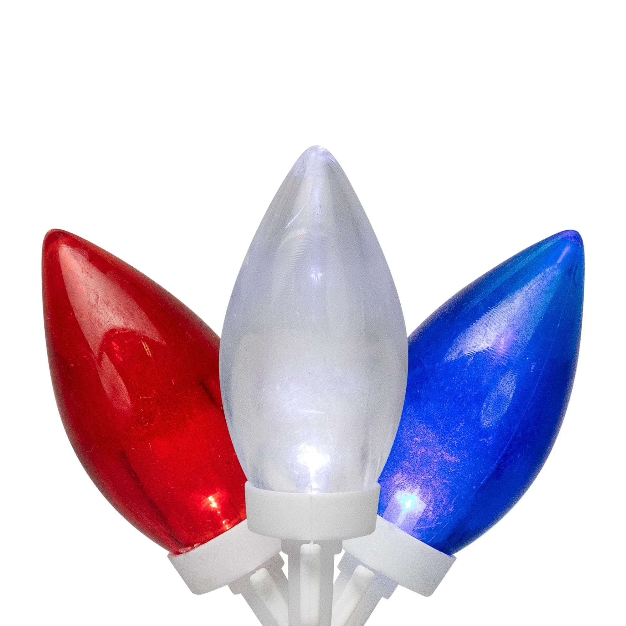 Patriotic LED C9 Christmas Lights - Red, White and Blue - 16' White Wire - 25ct