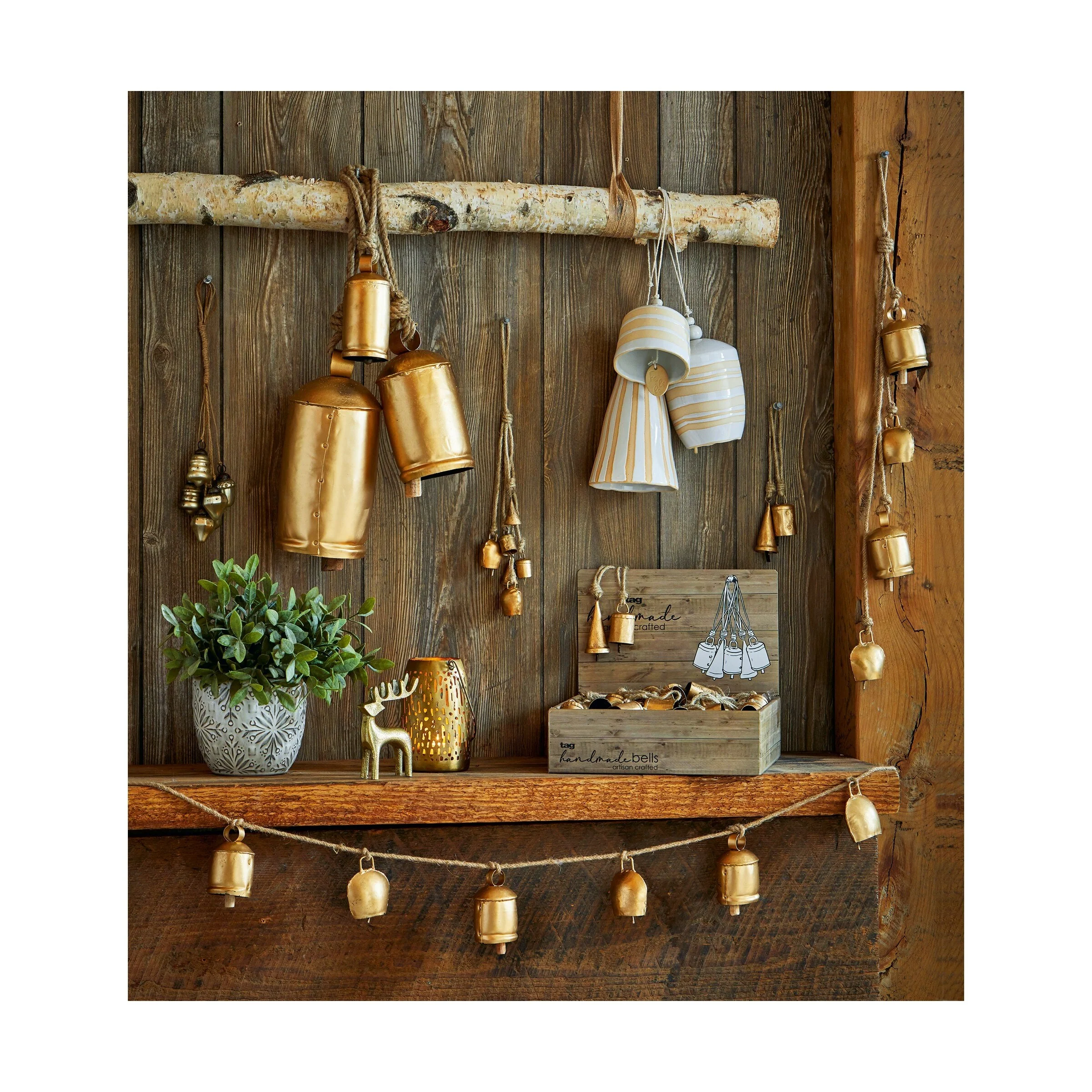 Vintage Bell & Jute Hanger Set of 3
