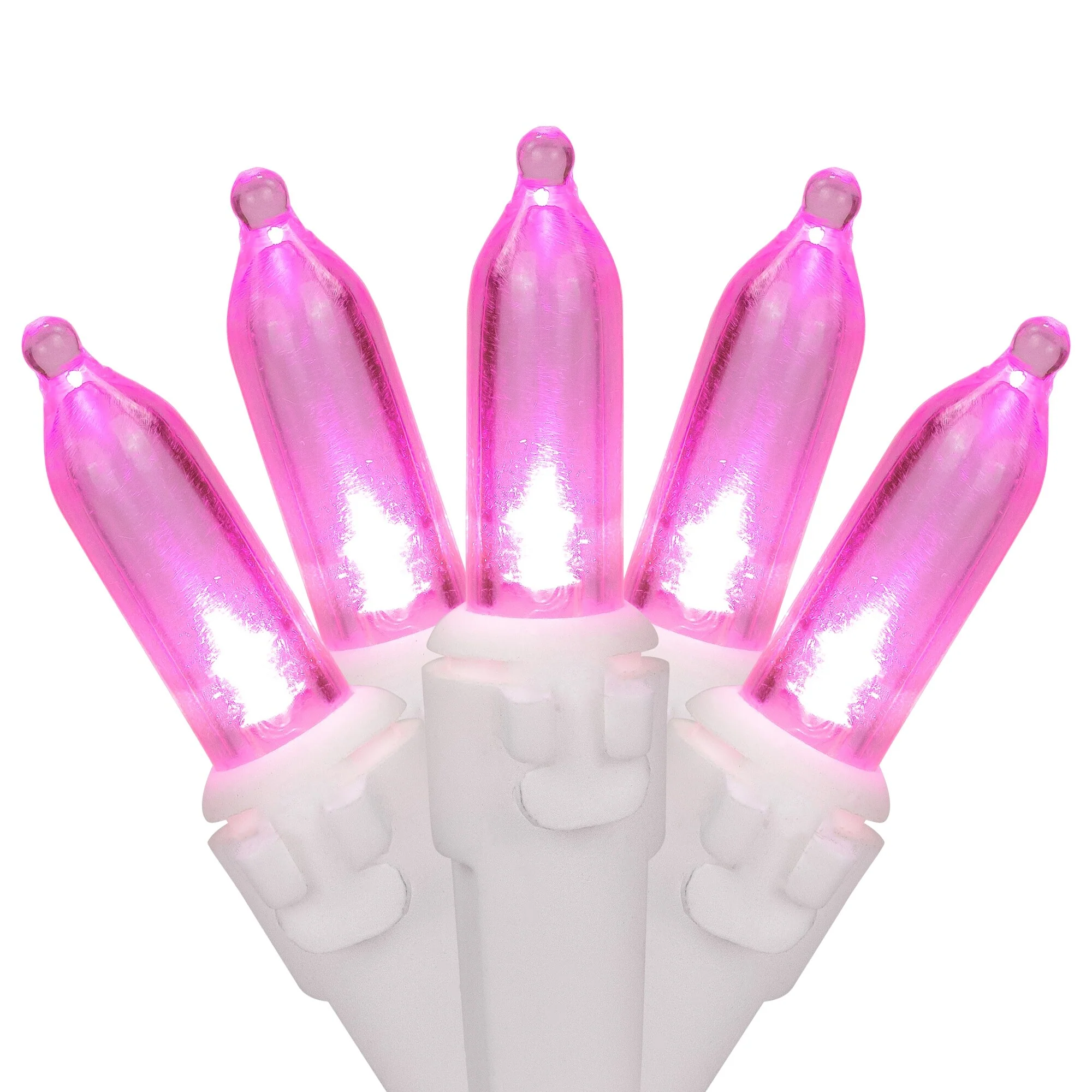 50 LED Pink Mini Christmas Lights - 16.25 ft White Wire