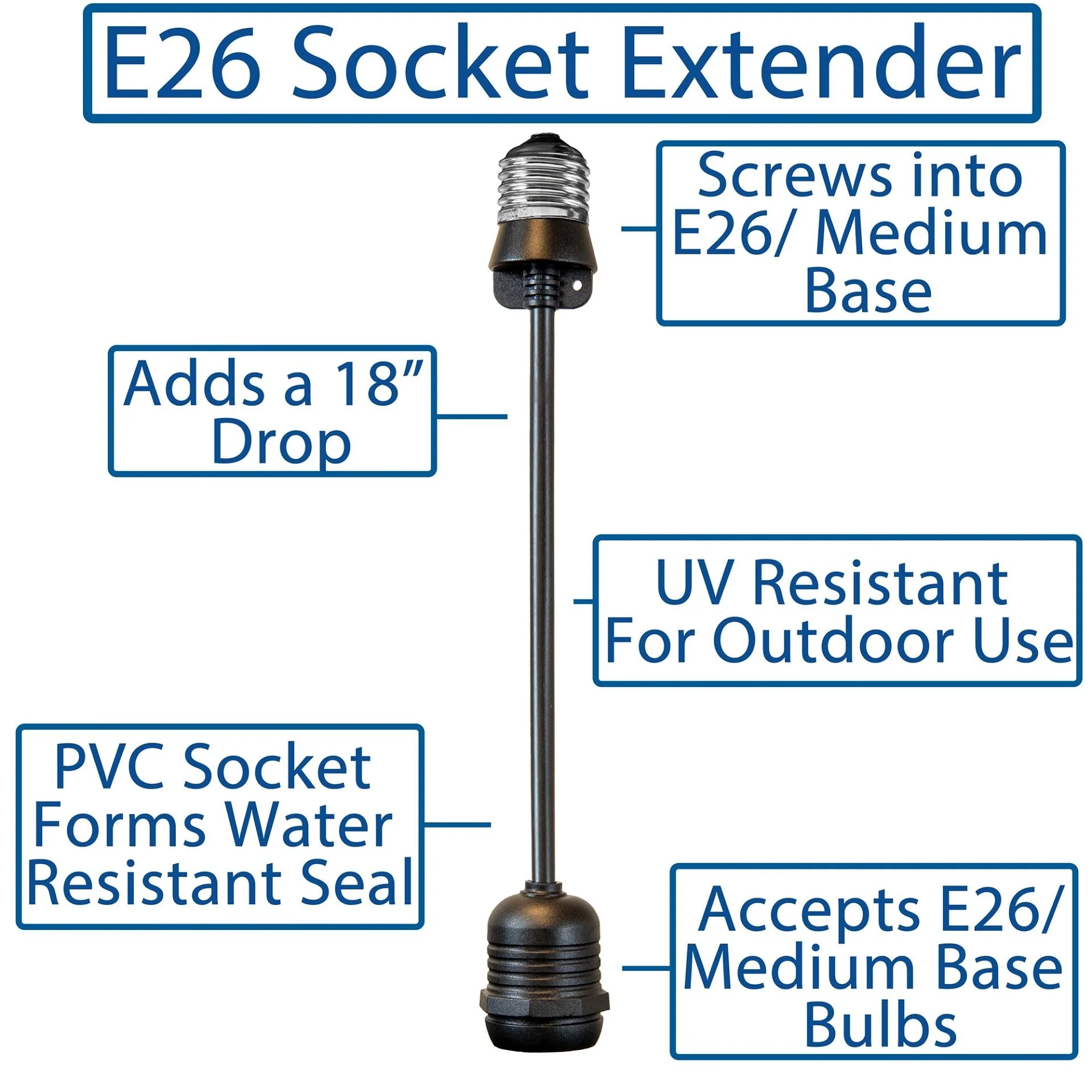 Novelty Lights E26 Medium Base Socket Extender, 18