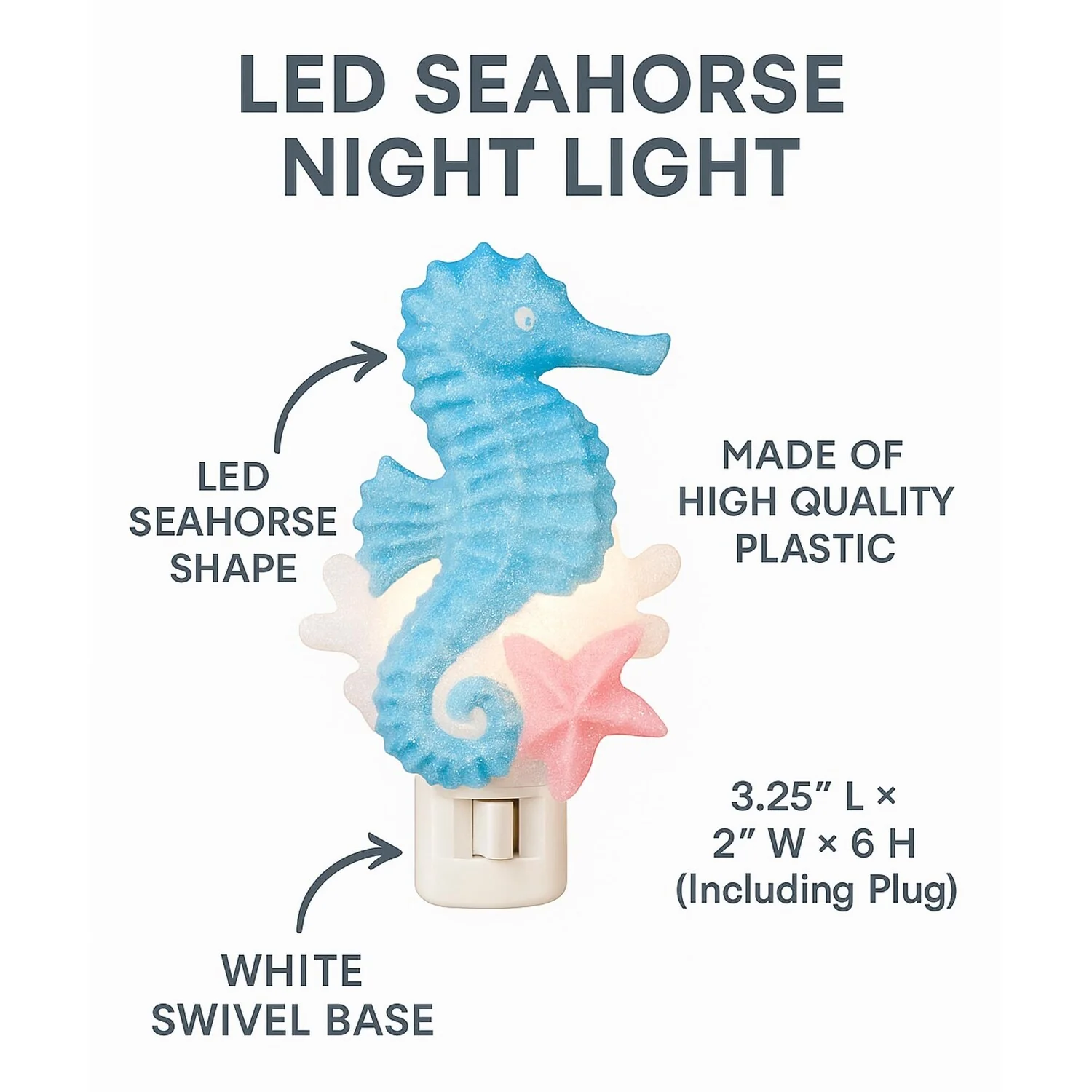 Novelty Lights LED Seahorse Starfish Spring Summer Night Light with Swivel Plug