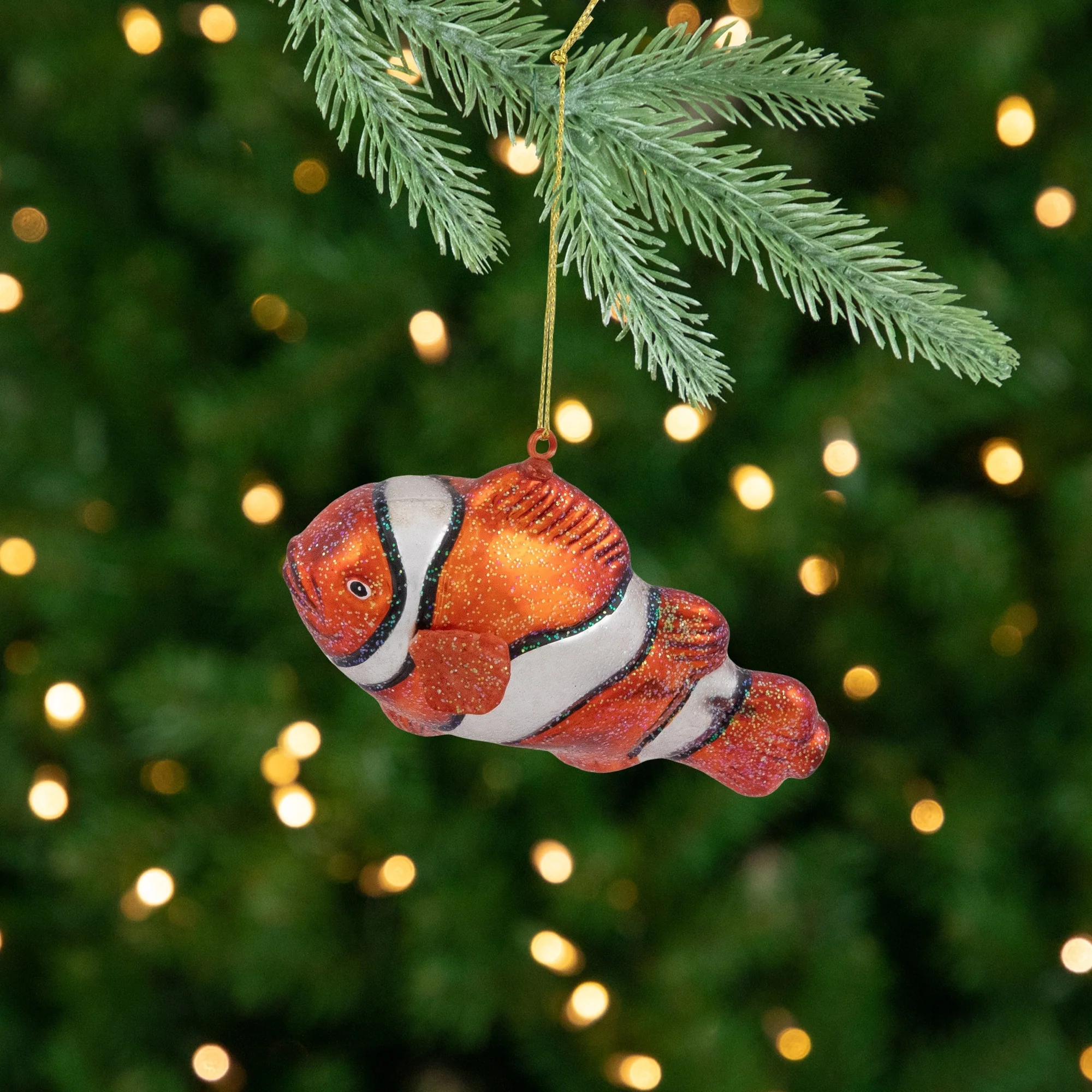 Glittered Clown Fish Glass Christmas Ornament - 4.75