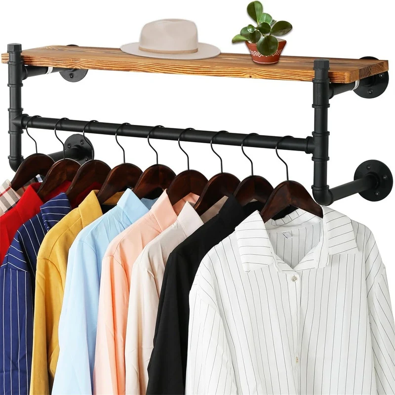 Wall Mounted Clothes Rack with Shelf