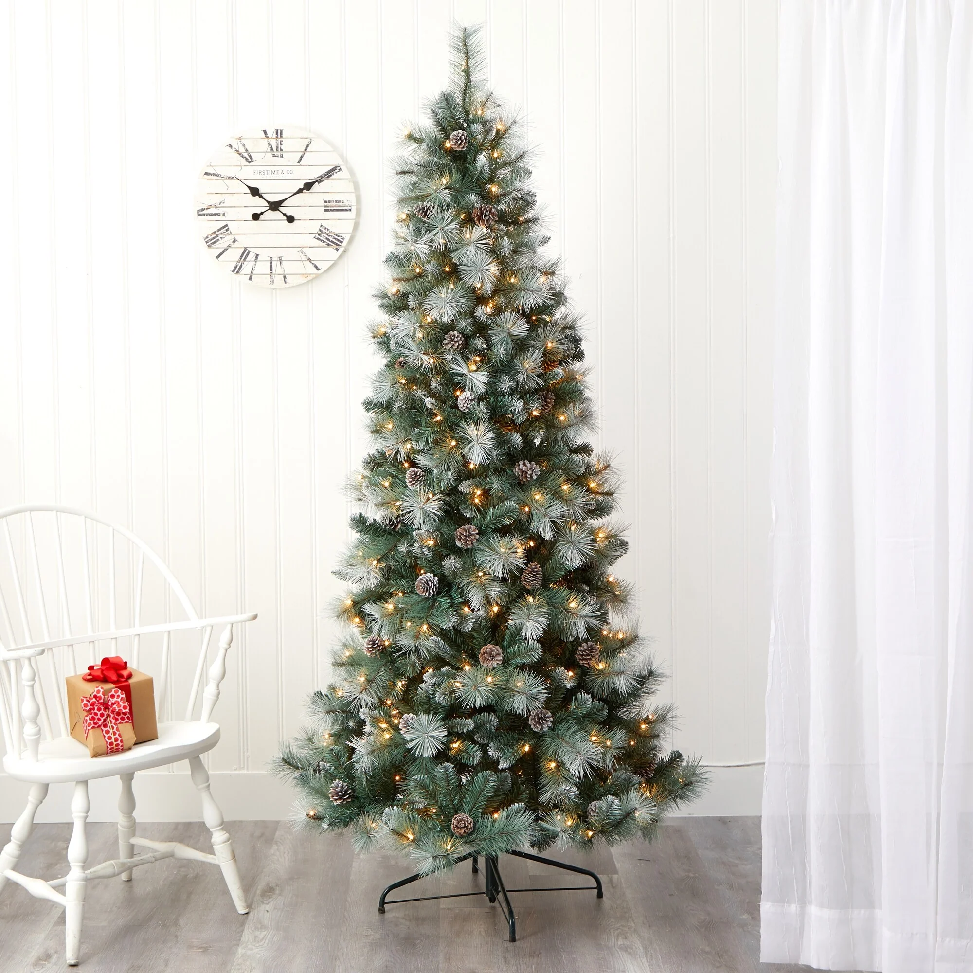7’ Pre-Lit Brit Columbia Pine Artificial Christmas Tree, Clear LED Lights - 7 Foot