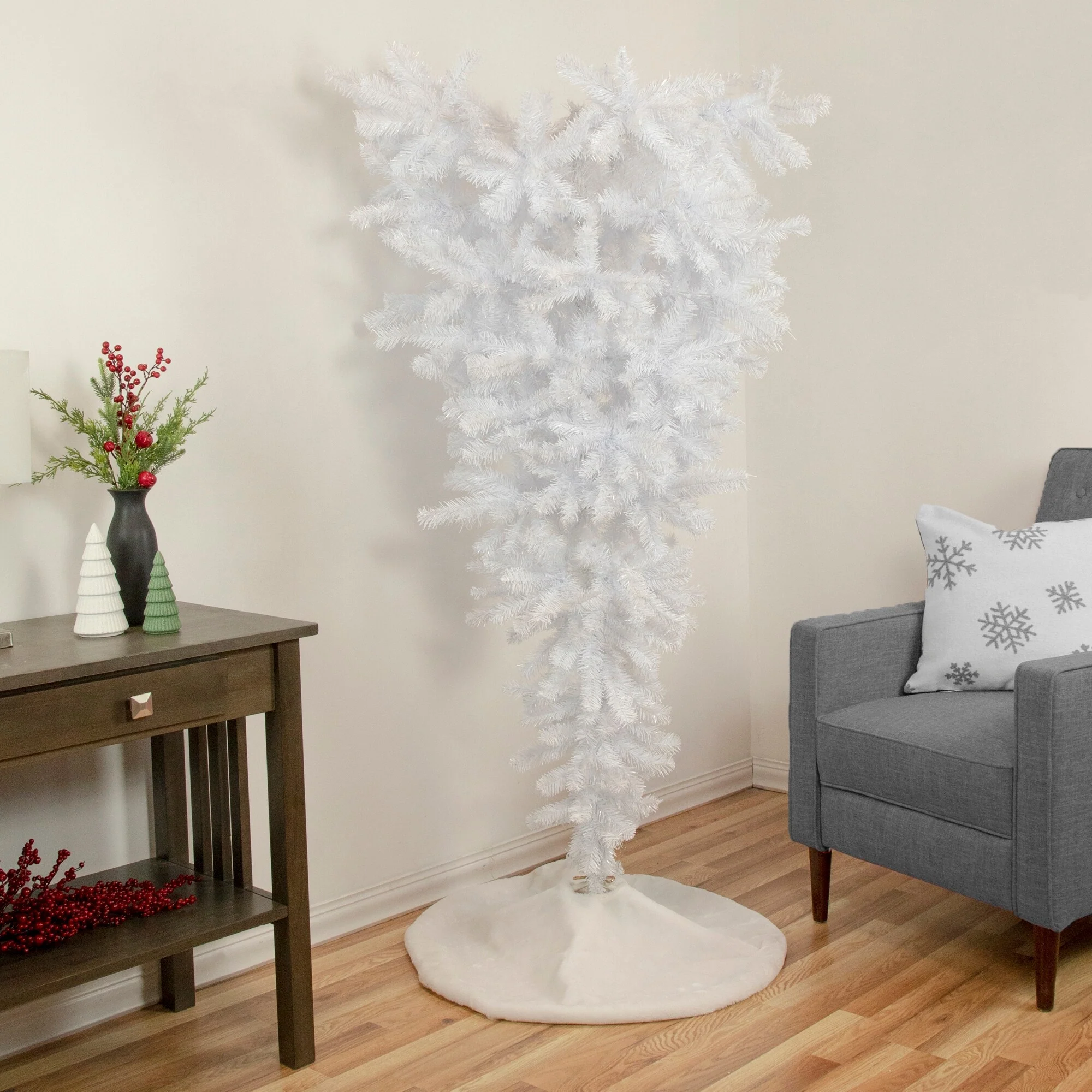5.5' Upside Down White Spruce Artificial Christmas Tree, Unlit - 5.5 Foot