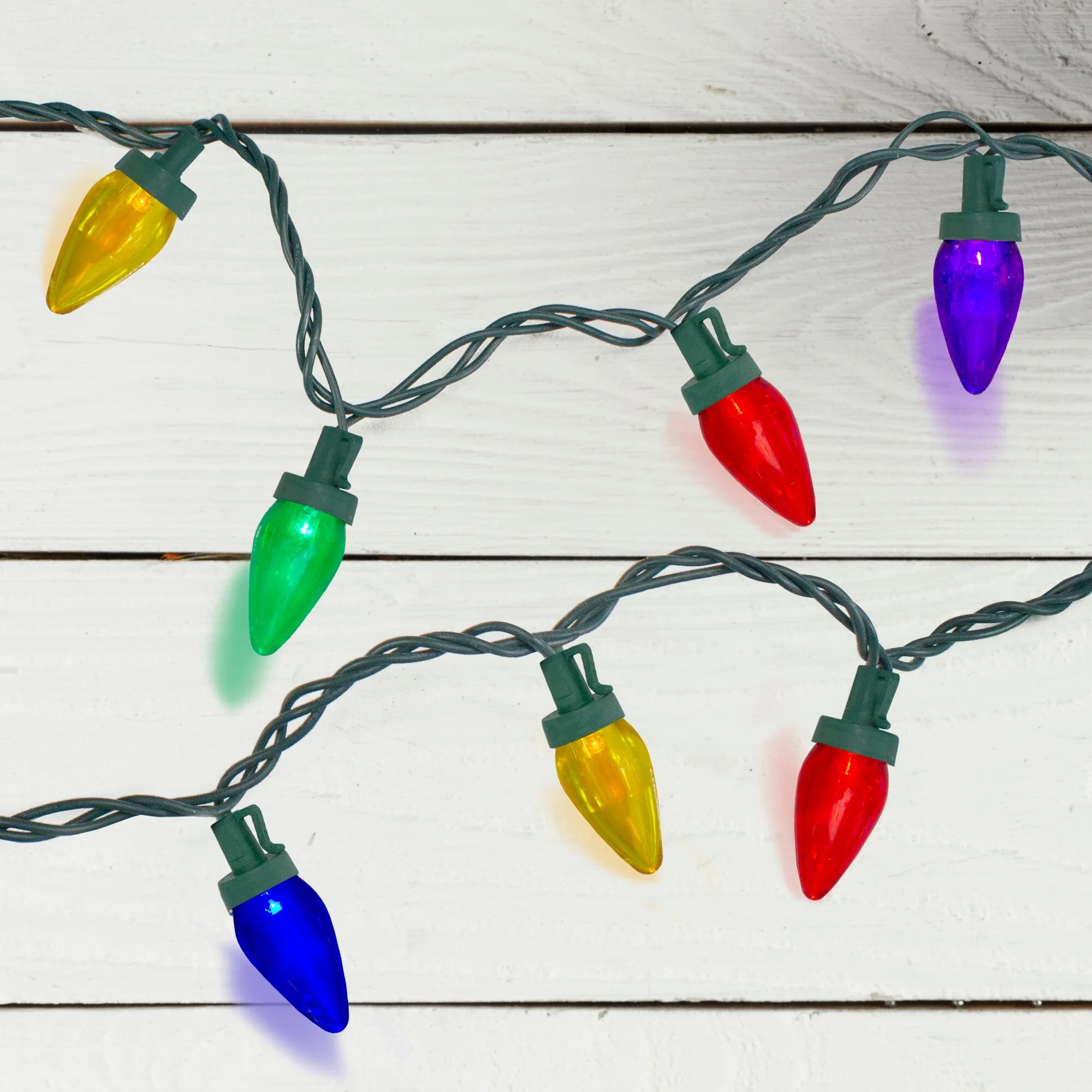 50 Multi-Color LED C7 Mini Christmas Lights, 20.25 ft Green Wire