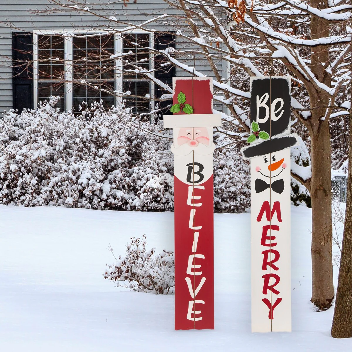 Glitzhome Christmas Wooden 42-inch Santa / Snowman Porch Sign