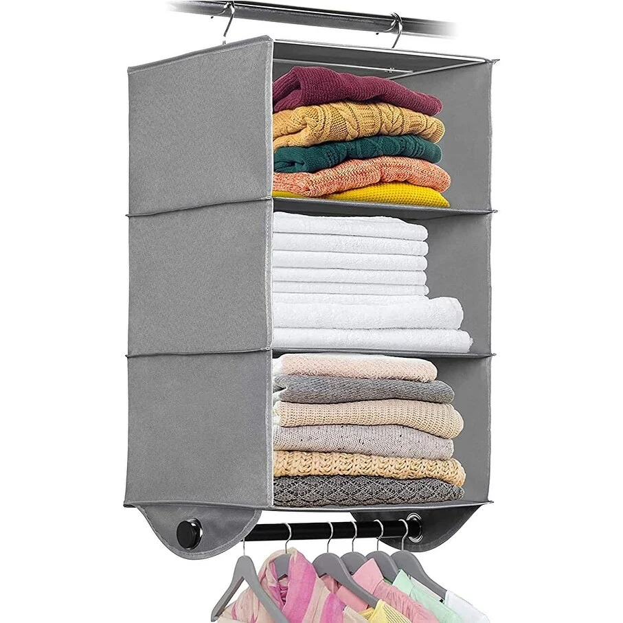 Hanging Closet Organizers with 3 Shelves - Closet Storage and RV Closet Organizer - Grey / Black