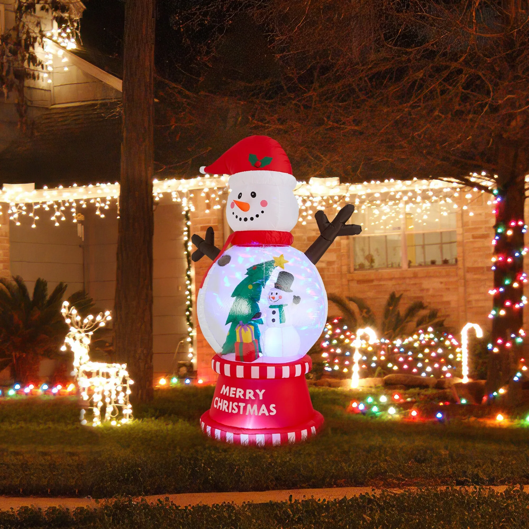 Glitzhome 8FT Lighted inflatable Snowman Globe Scene Decor