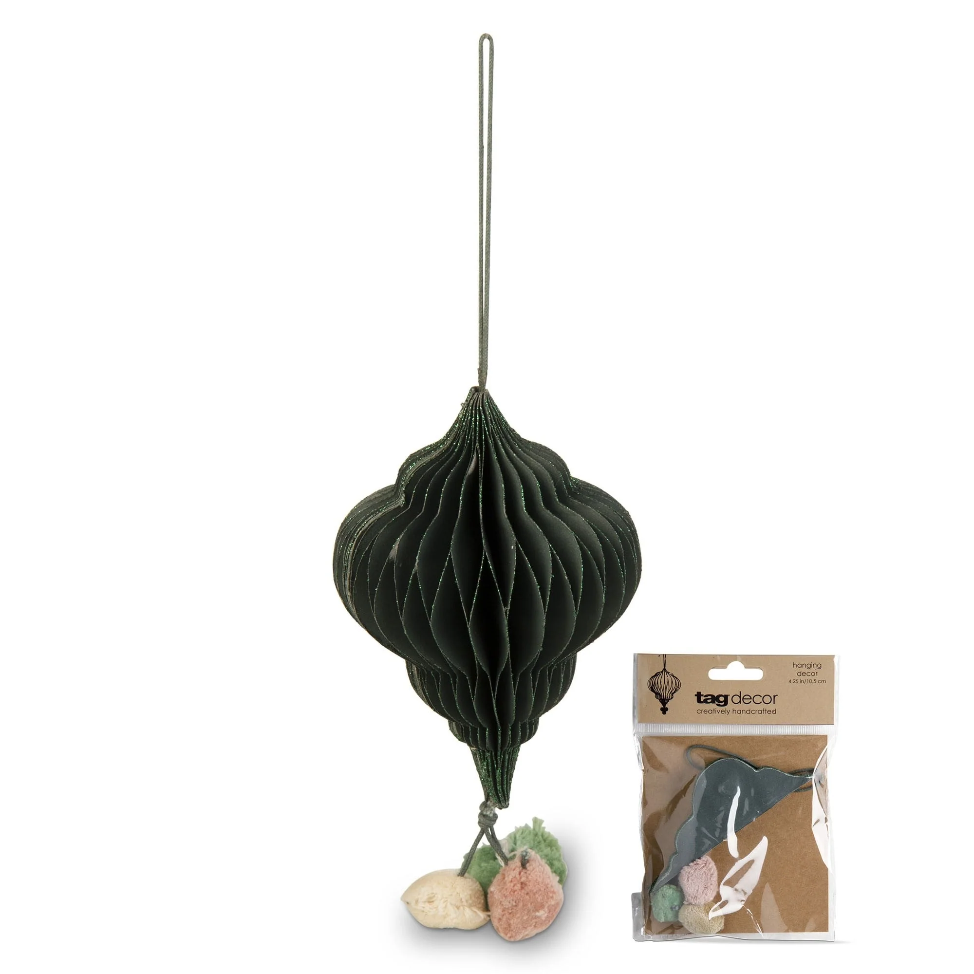 Pom Pom Honey Comb Ornament Green Multi Decor Decoration Hanging Ornament Xmas Holiday Christmas Tree Home Decor