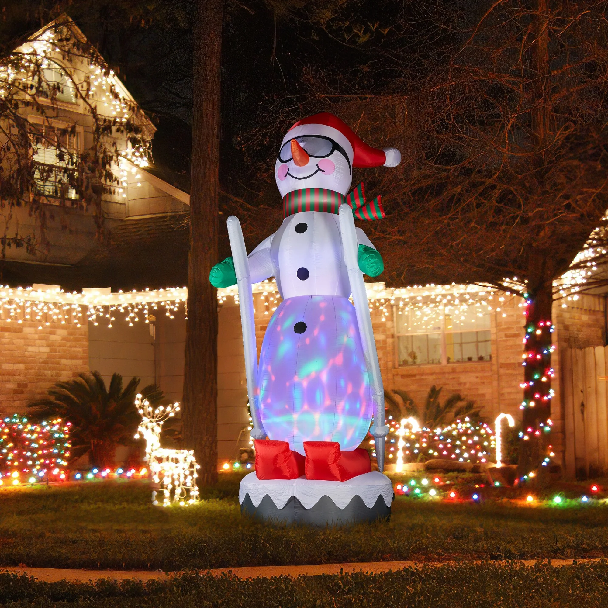 Glitzhome 20FT Giant DISCO Lighted Inflatable Skiing Snowman