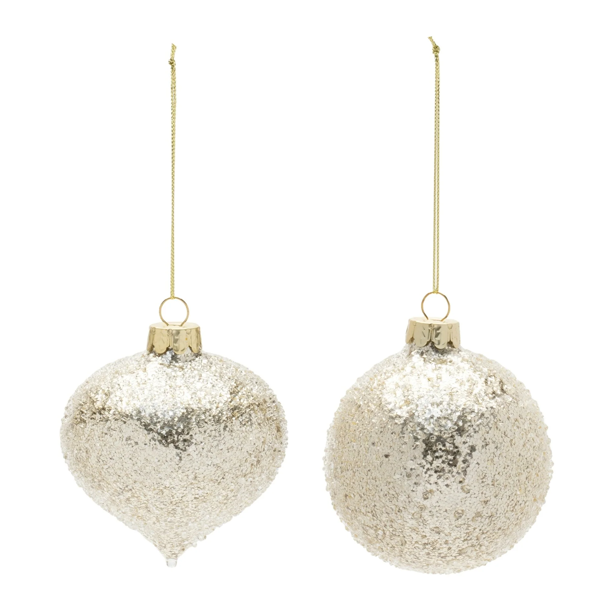 Beaded Glass Ball and Onion Christmas Ornaments - 3.5