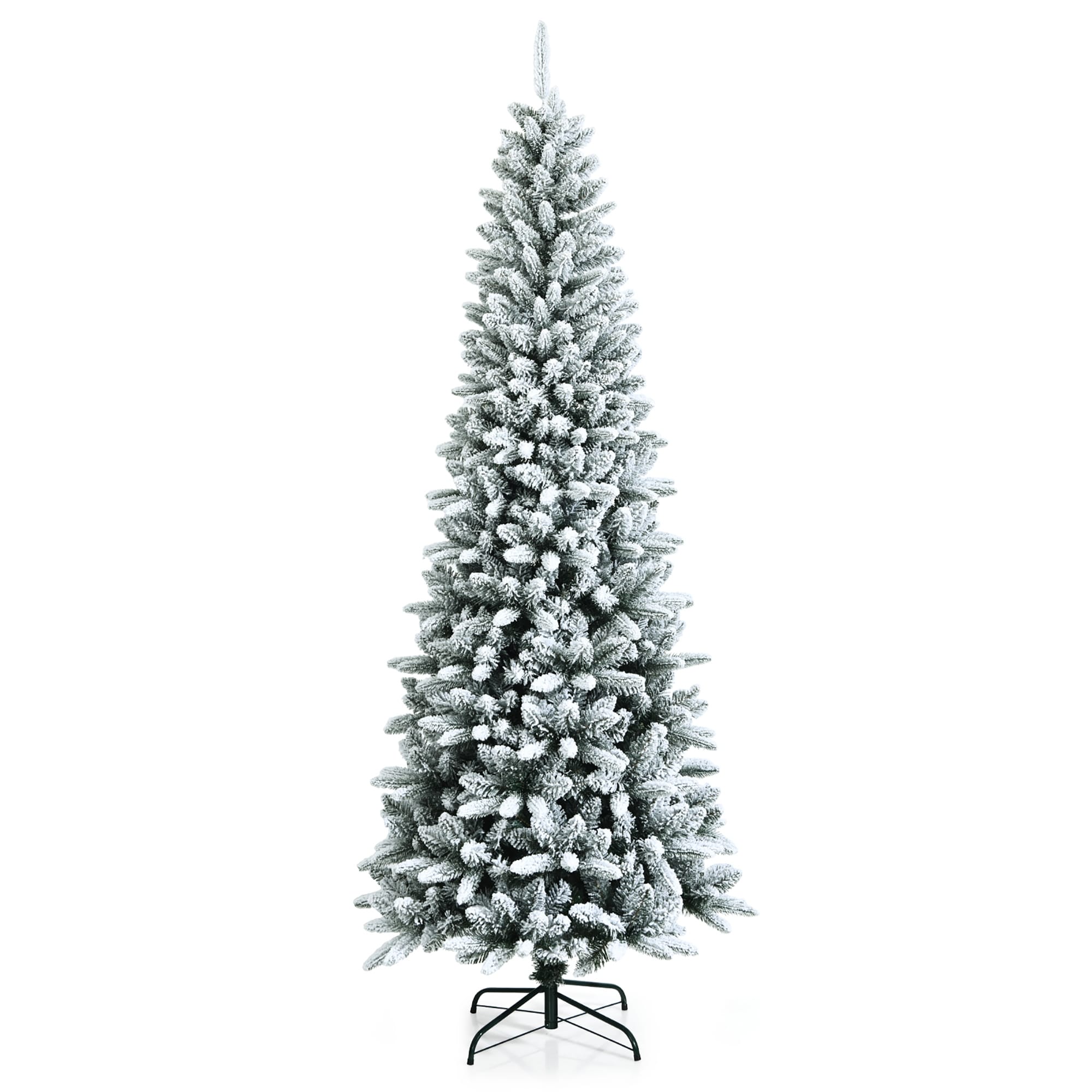 7.5ft Snow-Flocked Hinged Artificial Christmas Pencil Tree w/ 1189