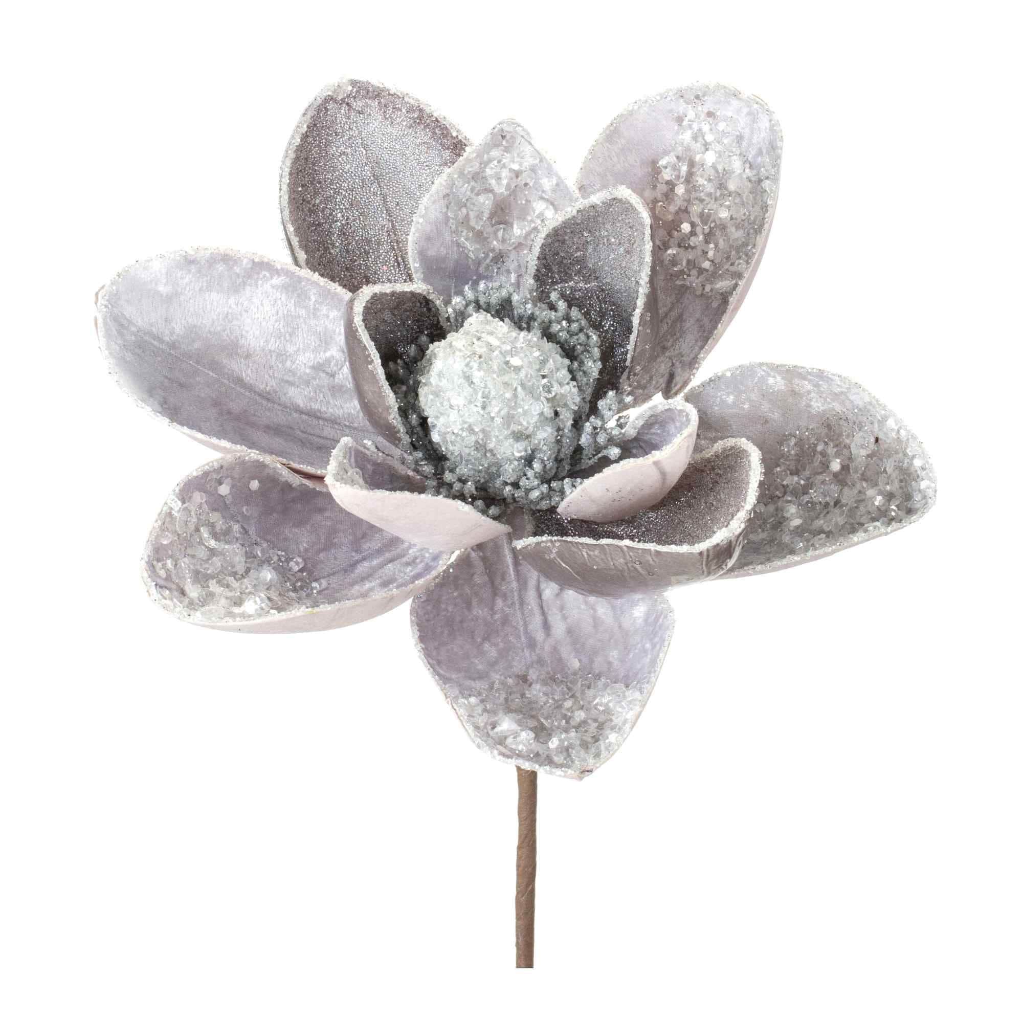 Set of 2 Glittered Silver Magnolia Artificial Christmas Stems 28