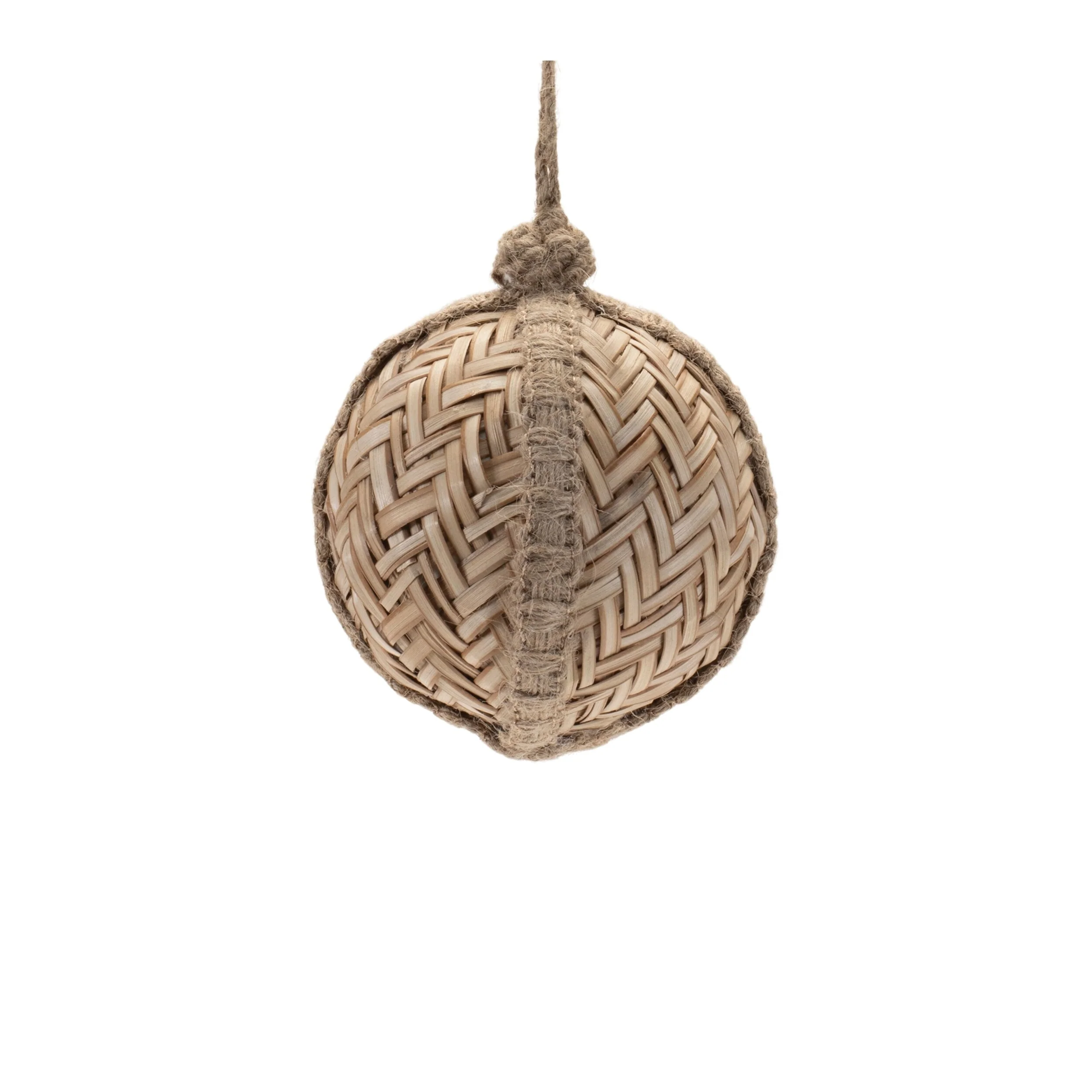 Set of 6 Brown Rustic Wicker Christmas Ornaments with Jute Rope Hangers for Farmhouse Holiday Decor - 4.25”L x 4”W x 4.25”H