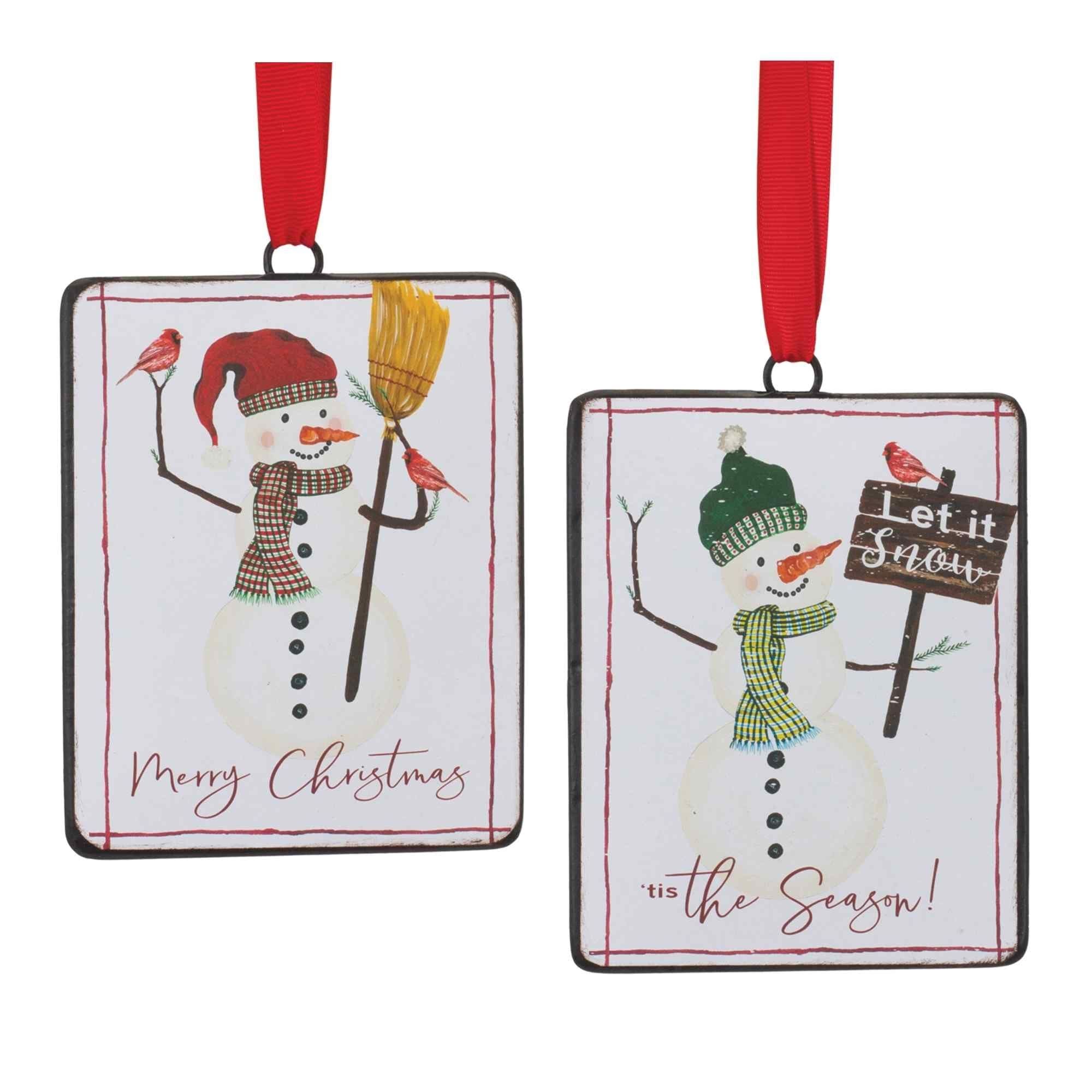 Club 12 White Red Snowman Sentiment Tag Christmas Ornaments 5.5