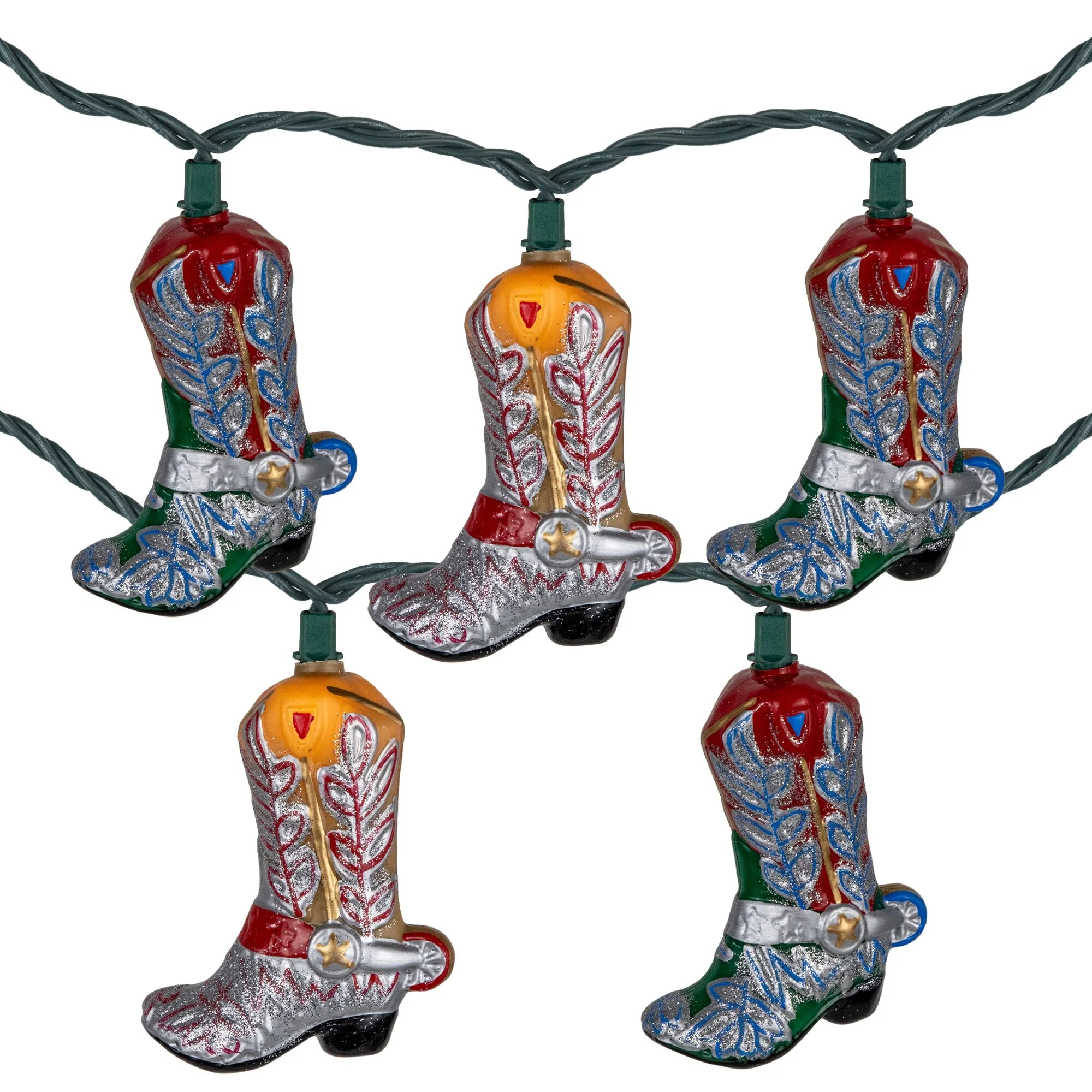 Cowboy Boots Indoor Outdoor Patio Light Set - 6' Green Wire - 10ct
