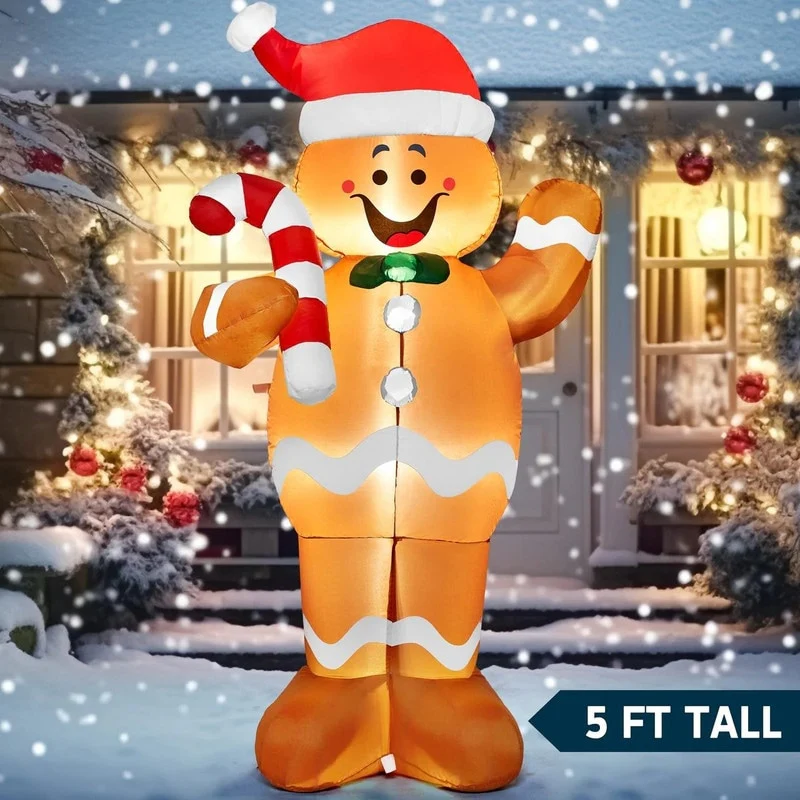Joyfy 5ft LED Gingerbread Man Inflatable for Xmas Party Décor