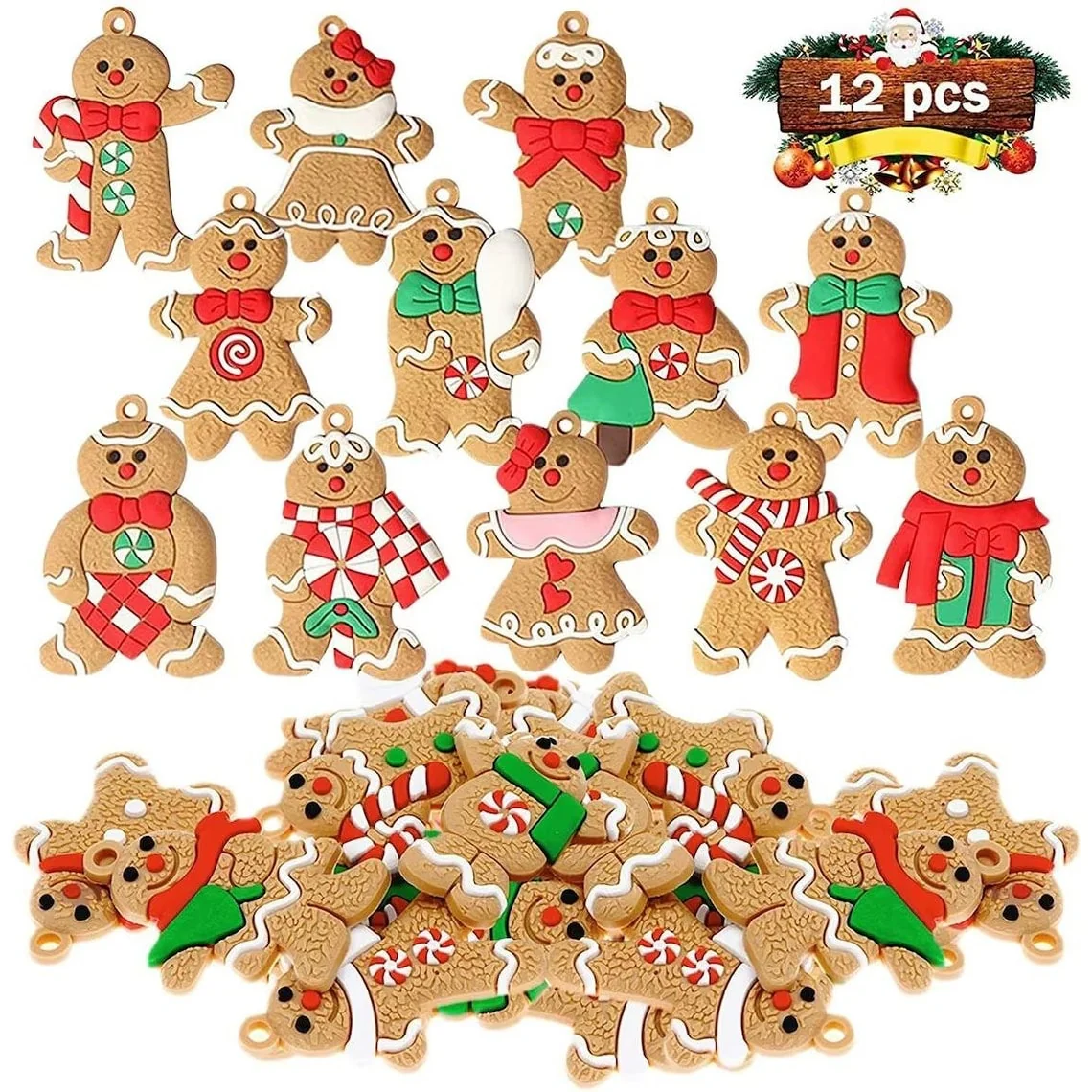 12 Pcs Gingerbread Man Christmas Tree Hanging Ornaments