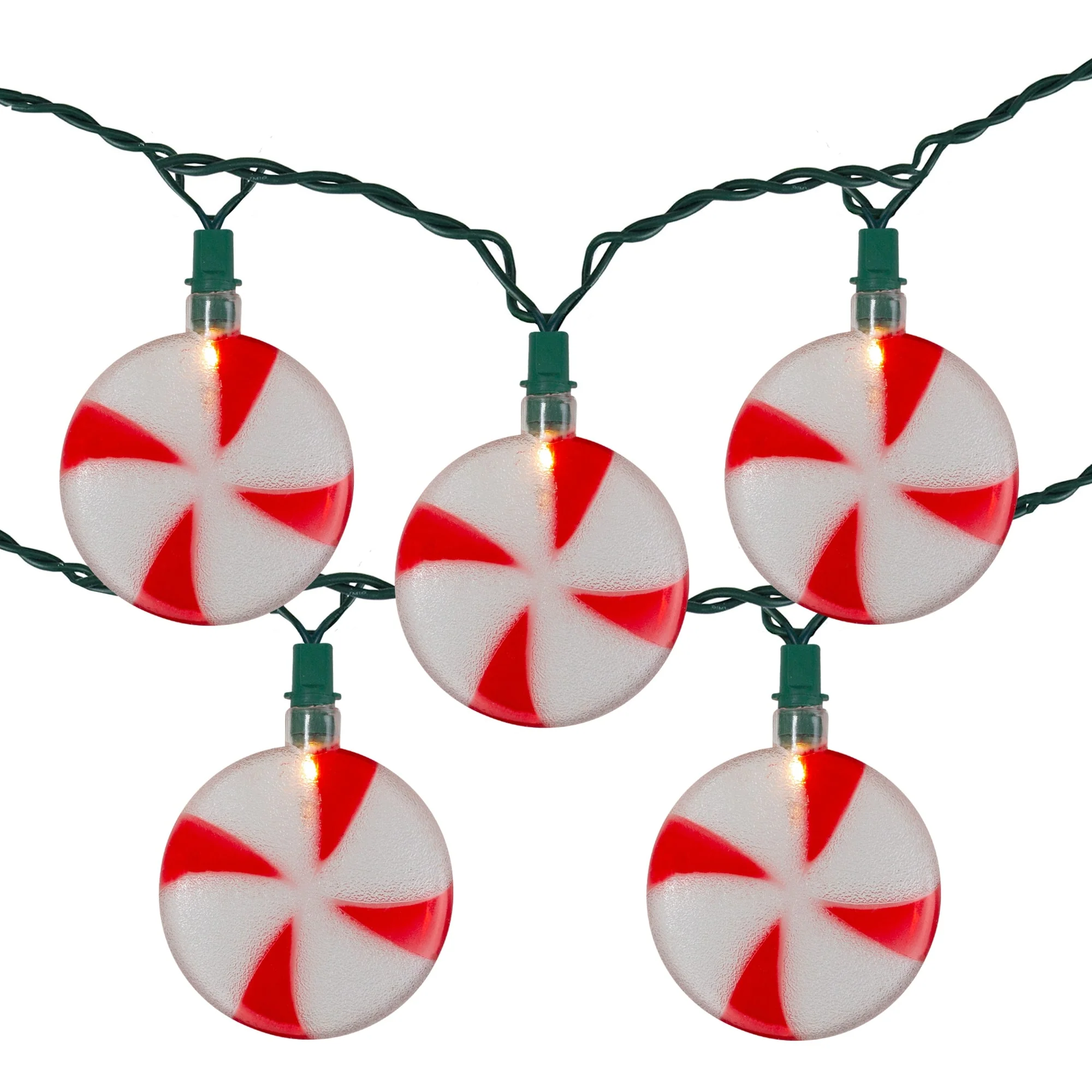 10-Count Peppermint Shaped Christmas Light Set, 6ft Green Wire