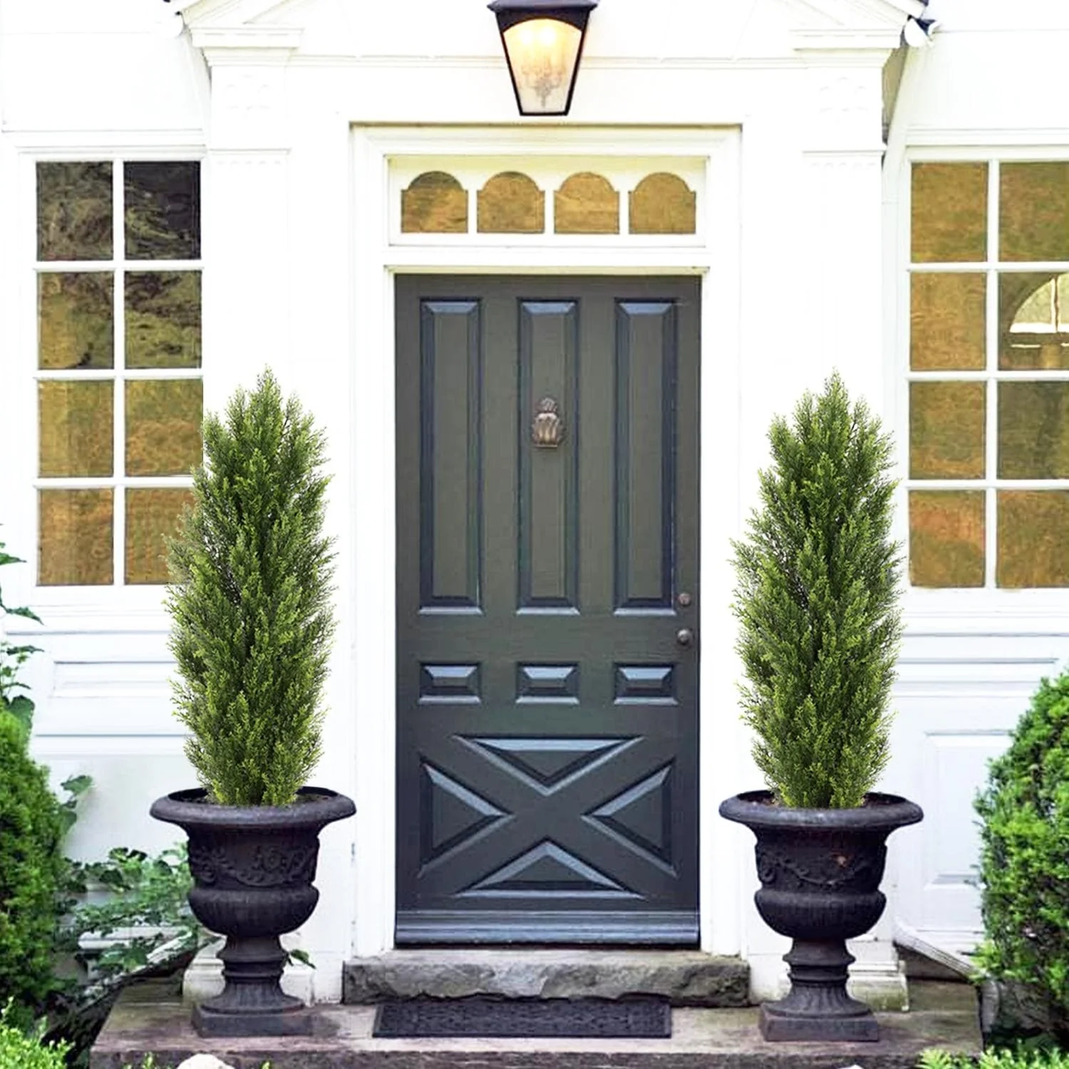 2-Pack Faux Cedar Cypress Trees - Lifelike Boxwood Pine Greenery for Indoor & Outdoor Decoration