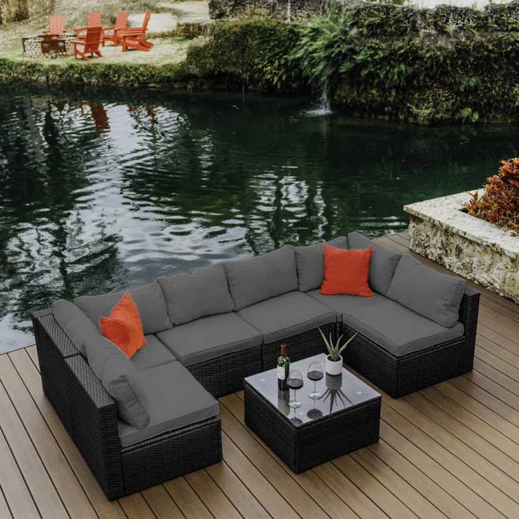 Slunce 6 - Person Outdoor Seating Group with Cushions (Set of 7)