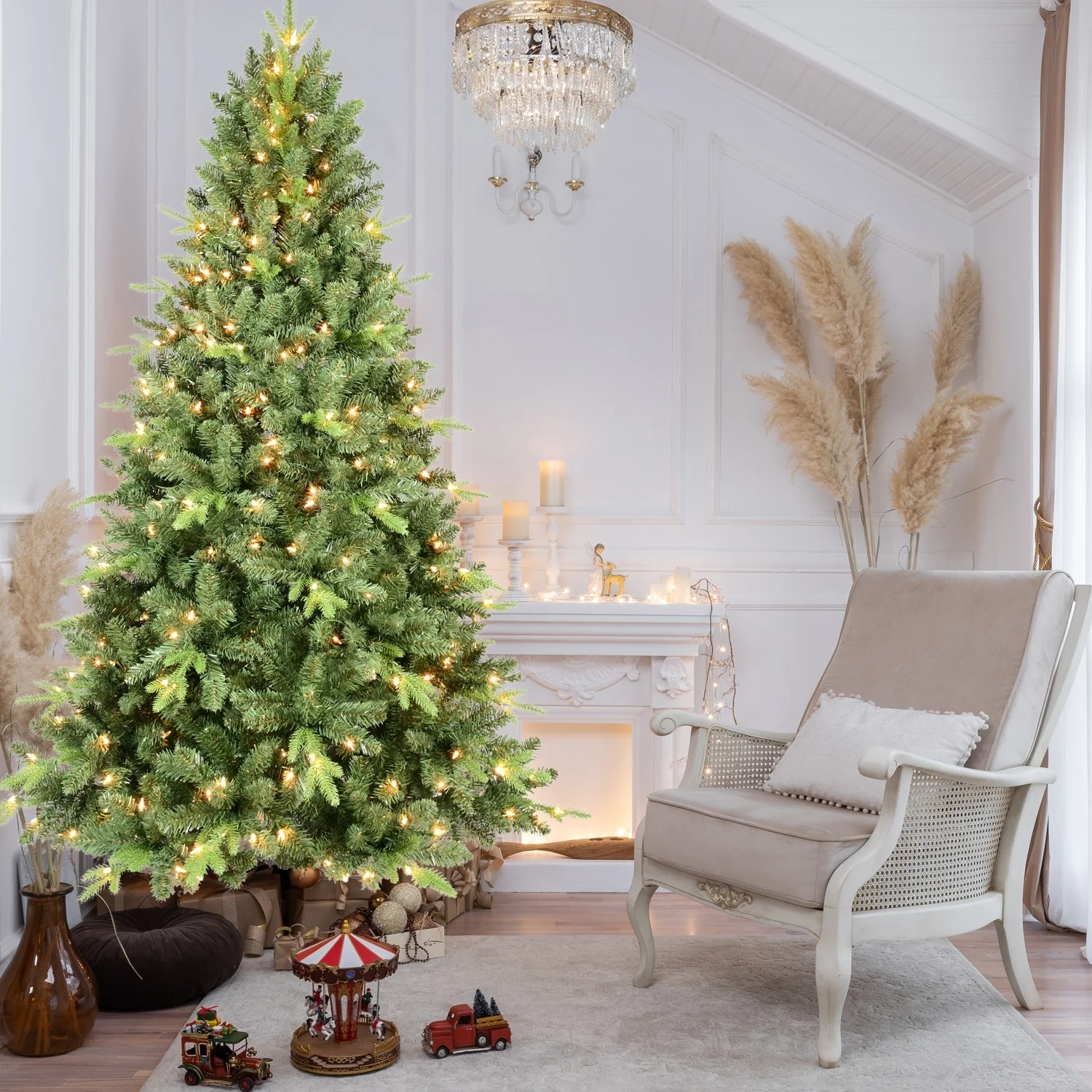 Premium 9FT Christmas Tree - Prelit with 3509 Mixed Branch Tips for Festive Decorating
