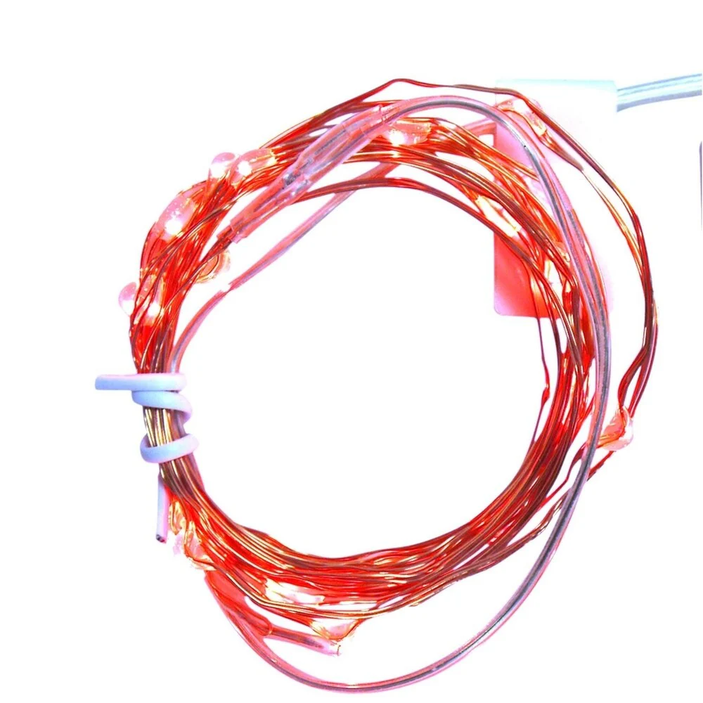 Set of 20 LED Red Battery Operated Christmas Fairy Lights - Copper Wire