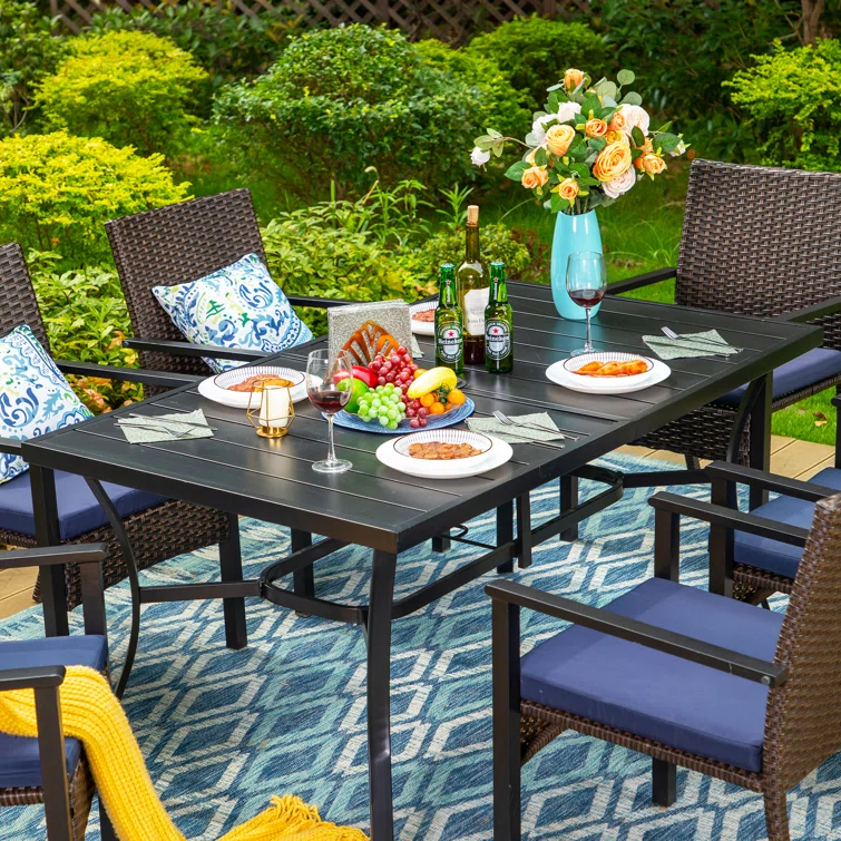 Alyah 6 - Person Rectangular Outdoor Dining Set with Cushions