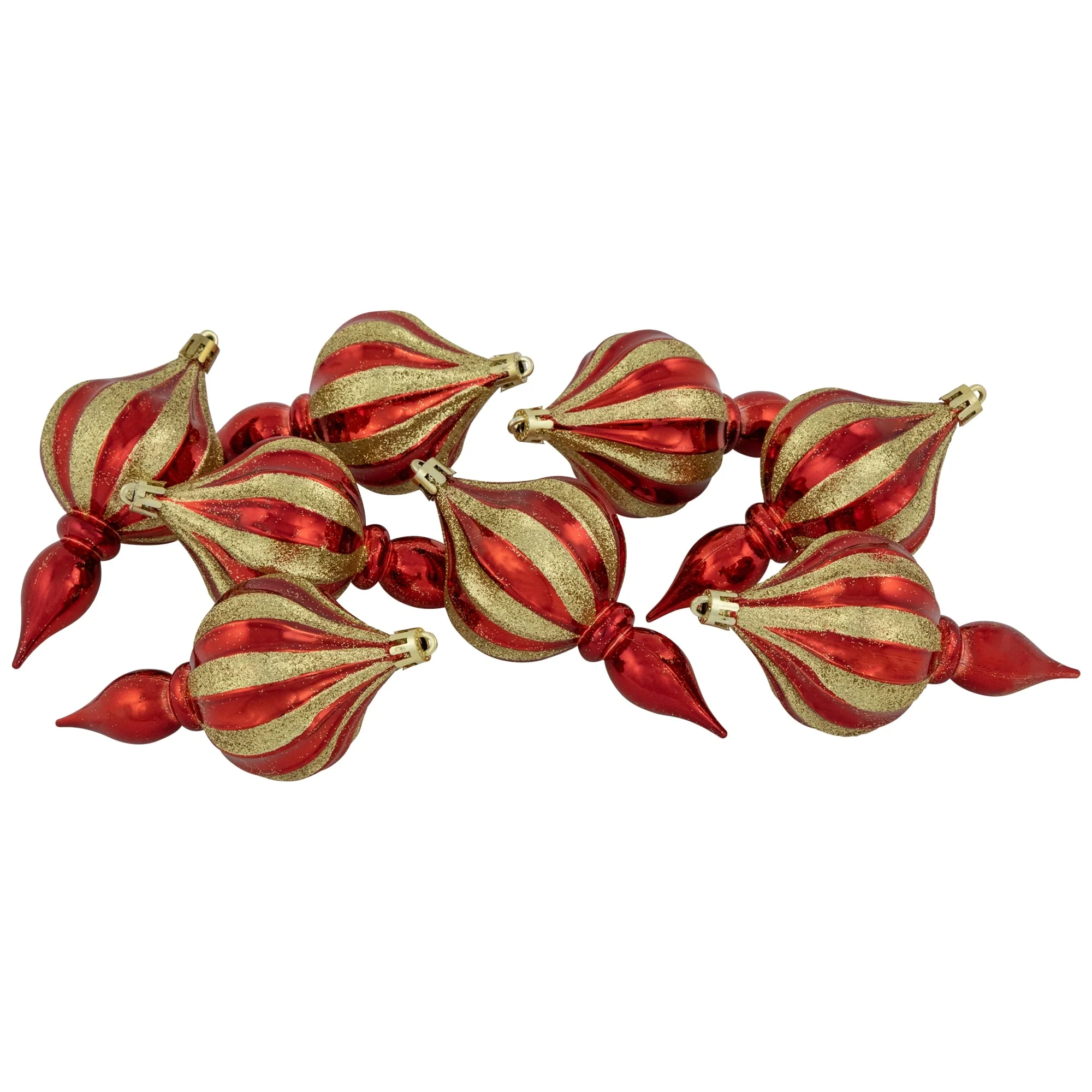 8ct Red and Gold Shatterproof Finial Christmas Ornaments, 4.75