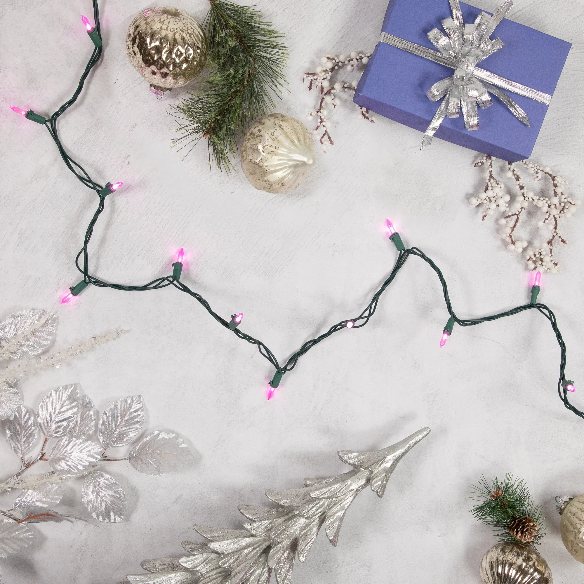 100ct Pink LED Mini Christmas Lights, 33ft Green Wire