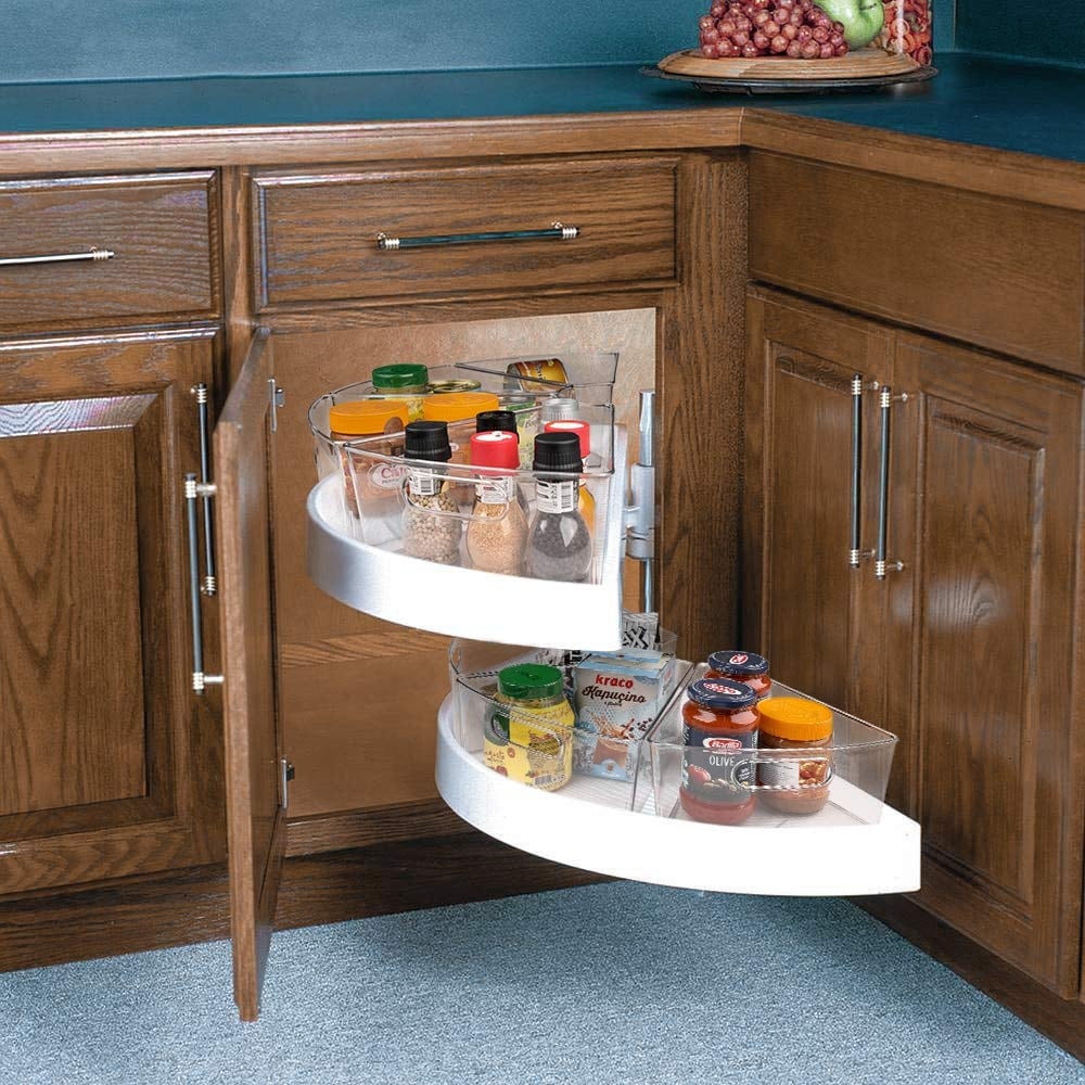 4-Pack Lazy Susan Organizer w/ Front Handle, Wedge Storage Bin Cabinet Container