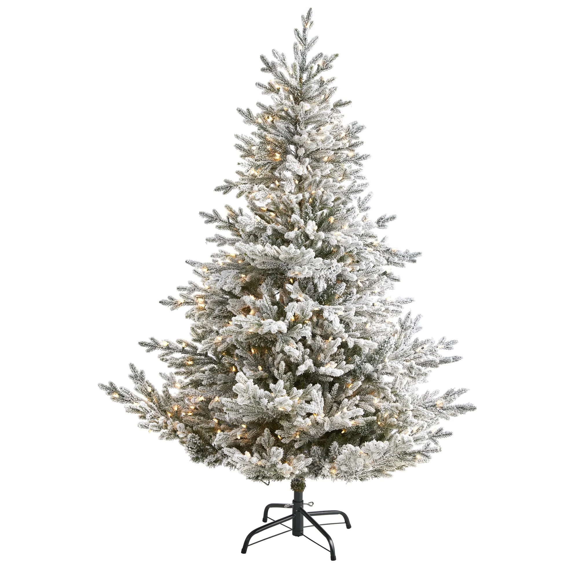 6’ Flocked Fraser Fir Artificial Christmas Tree, Clear LED LIghts - 6 Foot