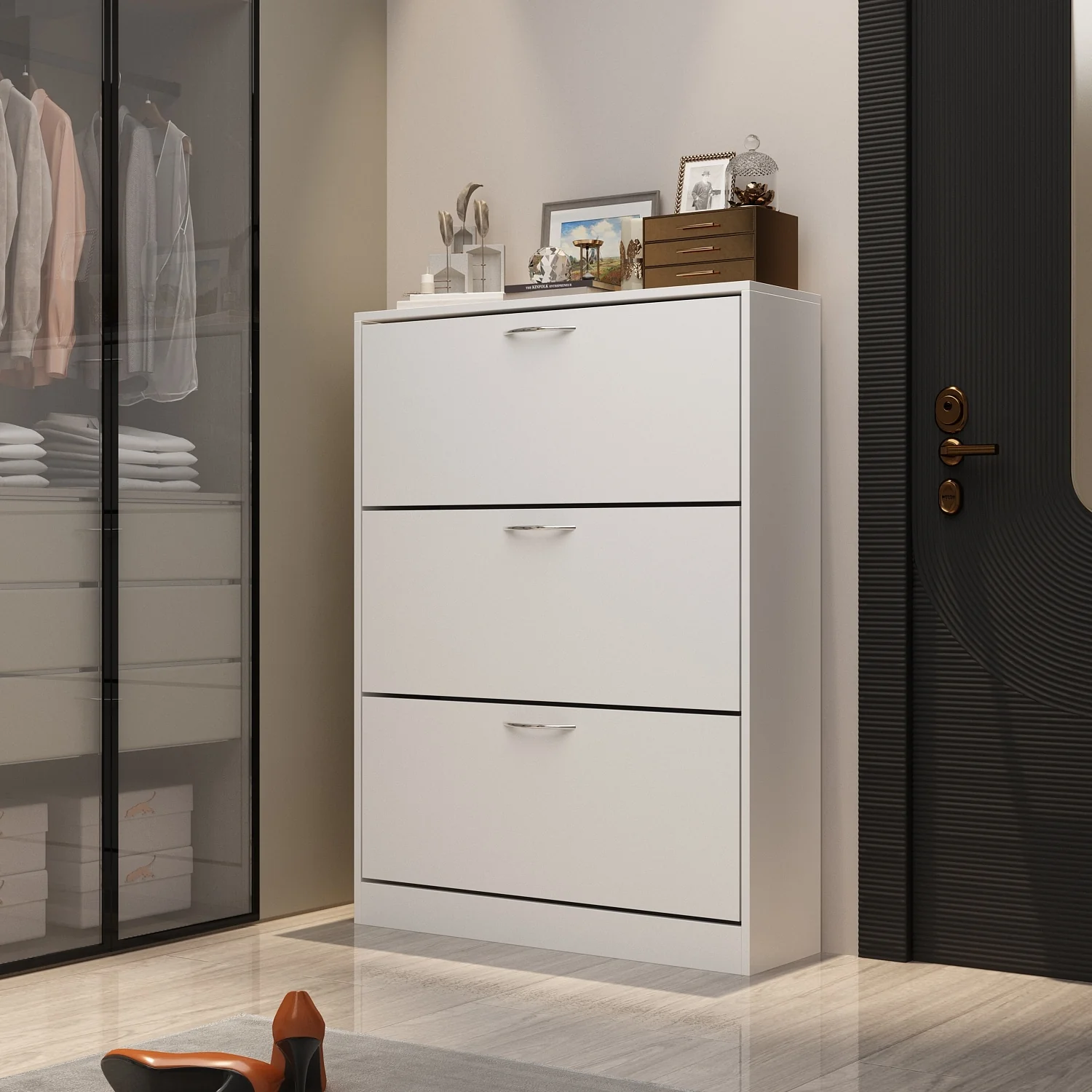 Shoe Cabinet Shoe Rack Storage Organizer with 3 Flip Drawers Entryway