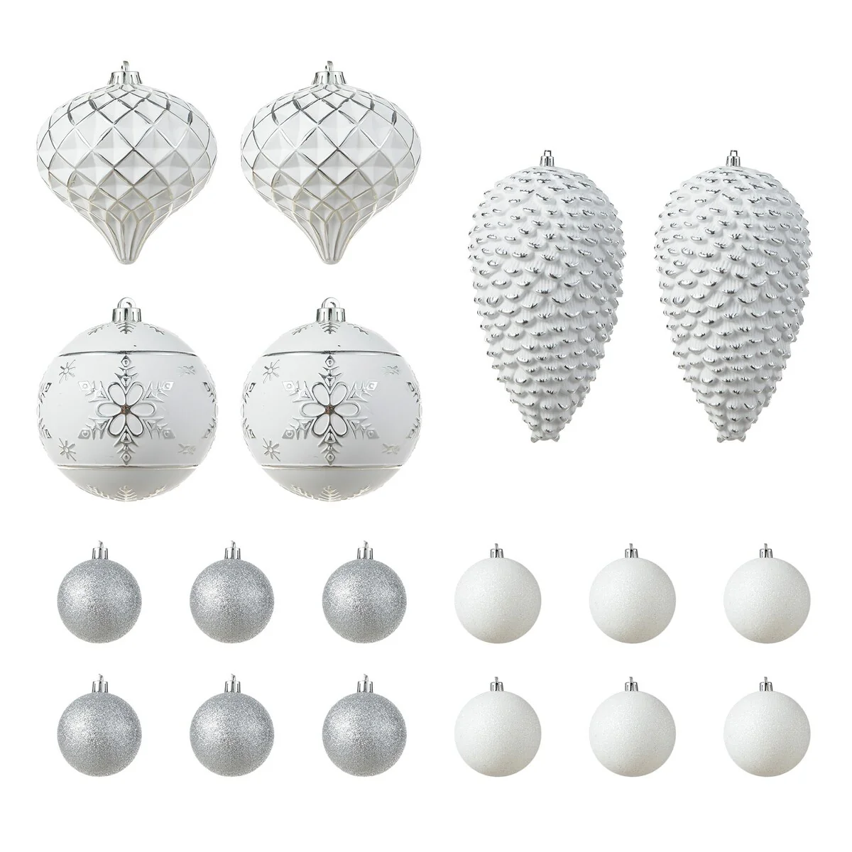 Glitzhome 18ct Christmas Elegant Silver Large Shatterproof Ornaments