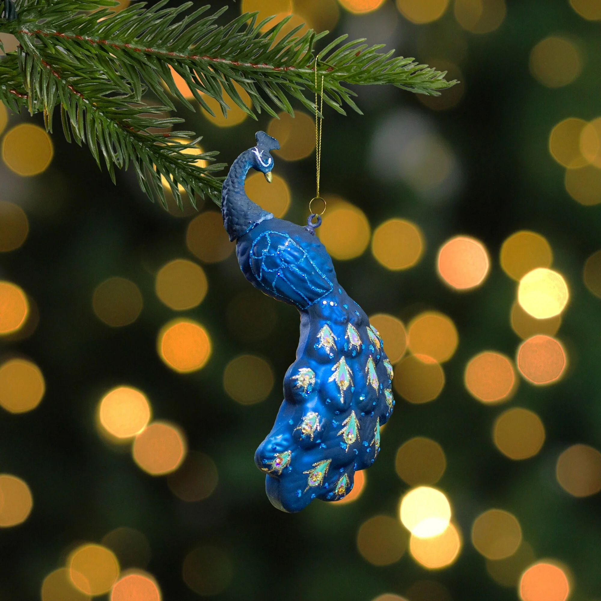 Glittered Peacock Glass Christmas Ornament - 6