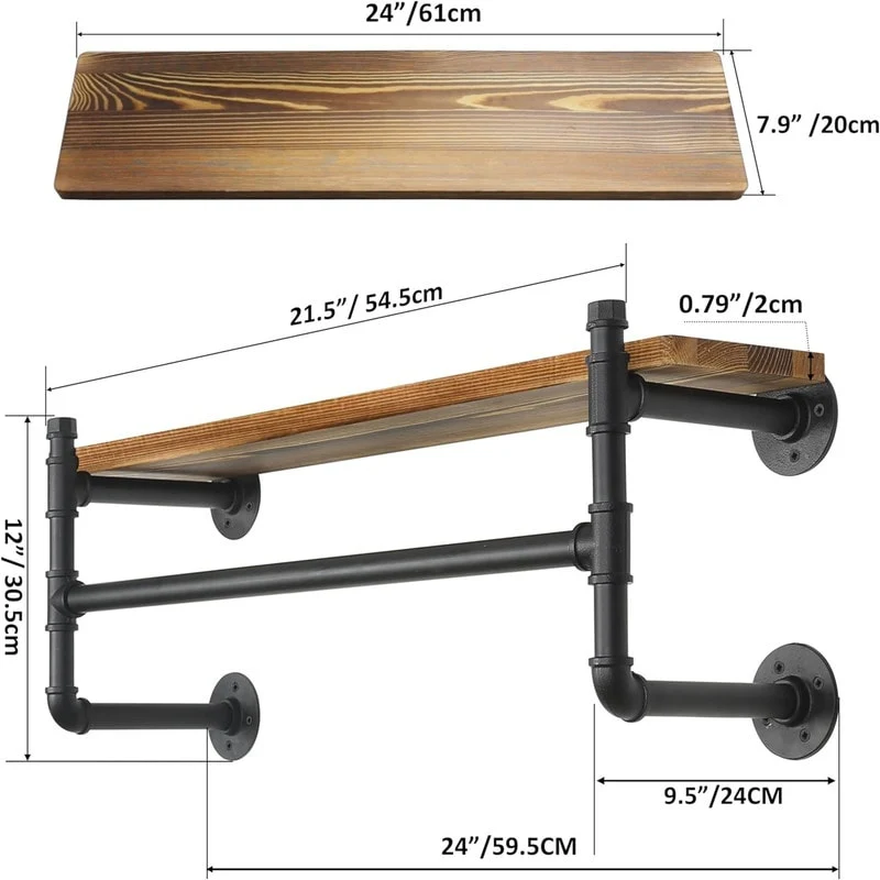 Wall Mounted Clothes Rack with Shelf