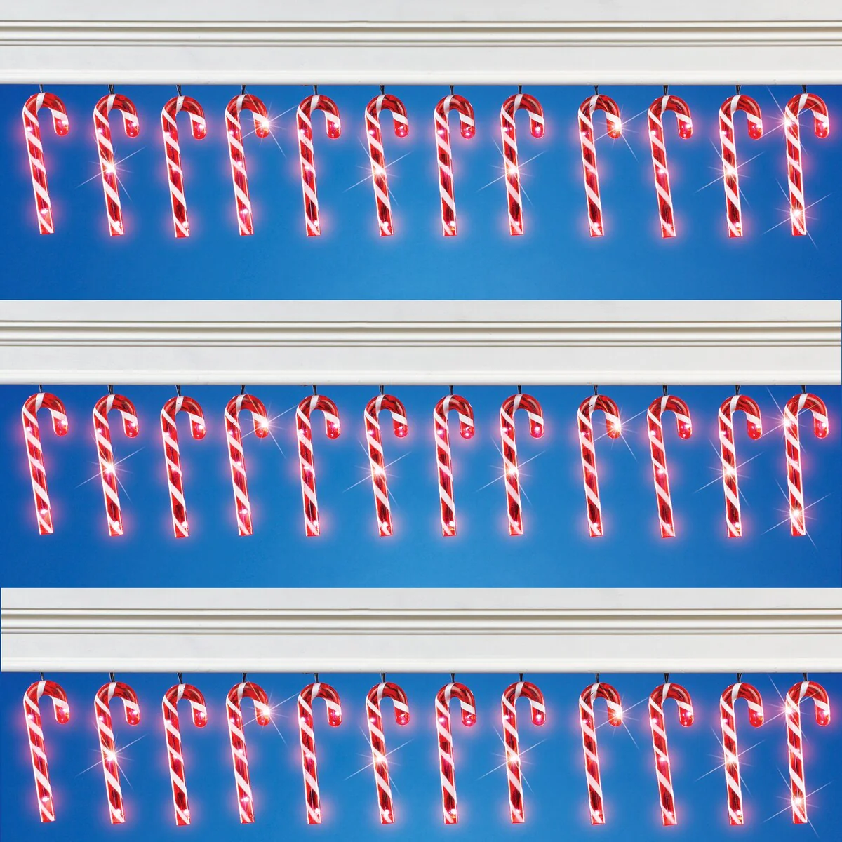 Set of 12 Solar Powered Candy Cane Holiday String Lights - NO SIZE