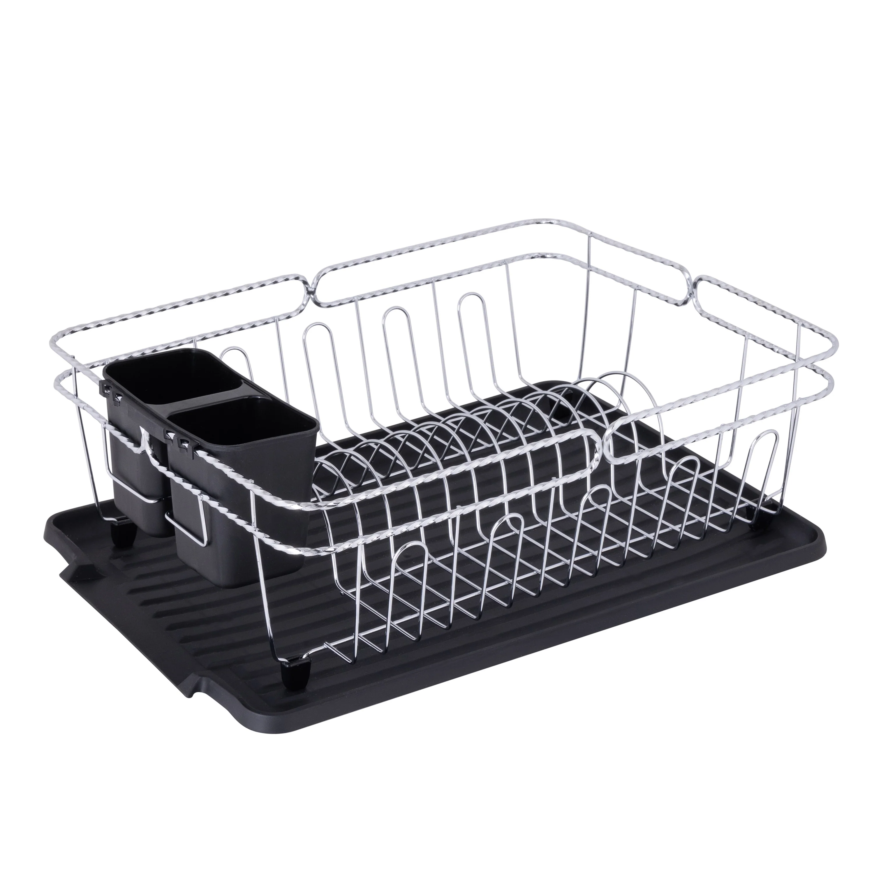 Kitchen Details Twisted Chrome 3 Piece Dish Rack in Black - 16.5